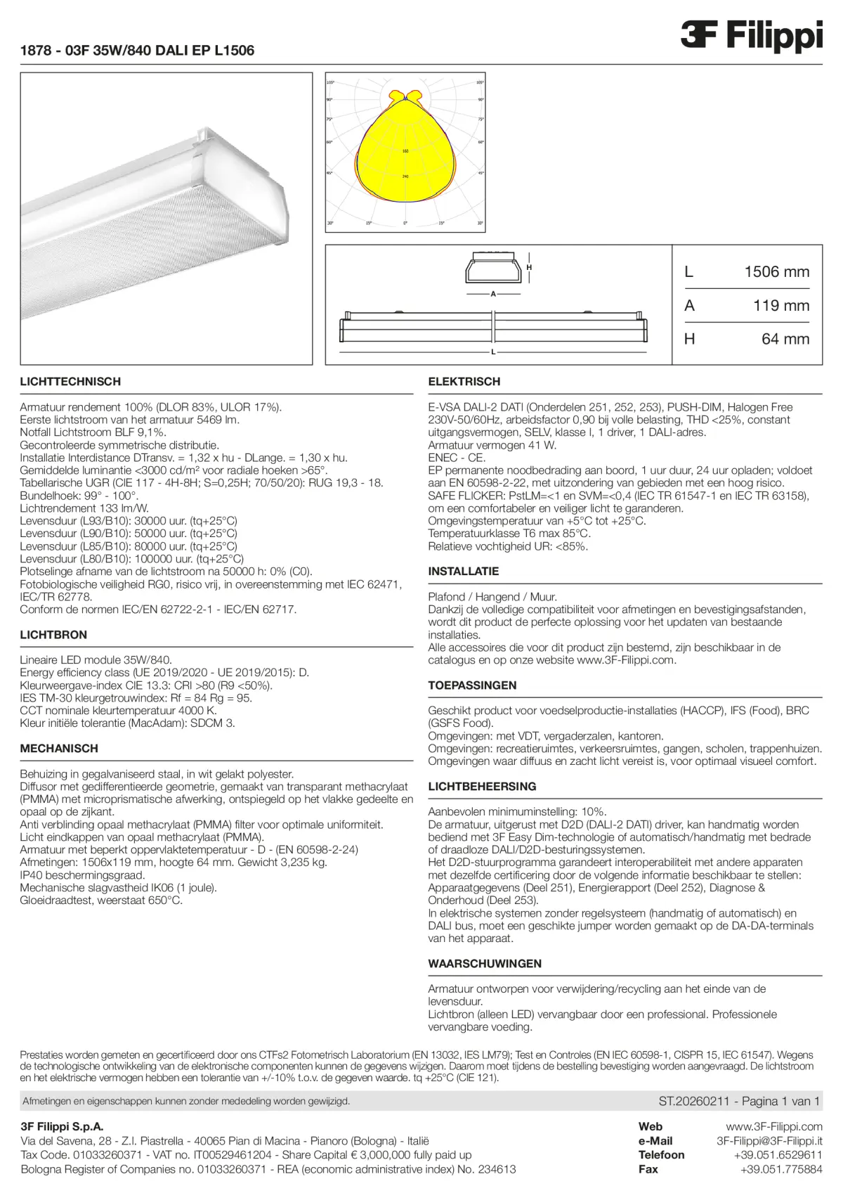 1878 - 03F 35W-840 DALI EP L1506 - Datasheet - nl
