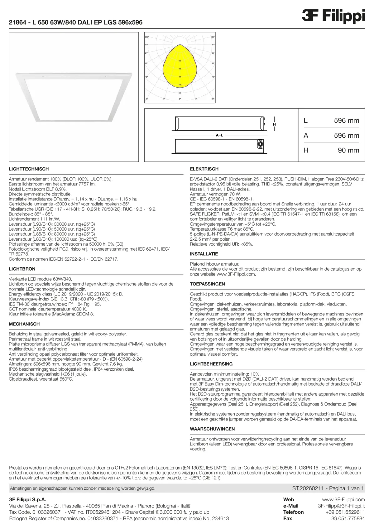 21864 - L 650 63W-840 DALI EP LGS 596x596 - Datasheet - nl