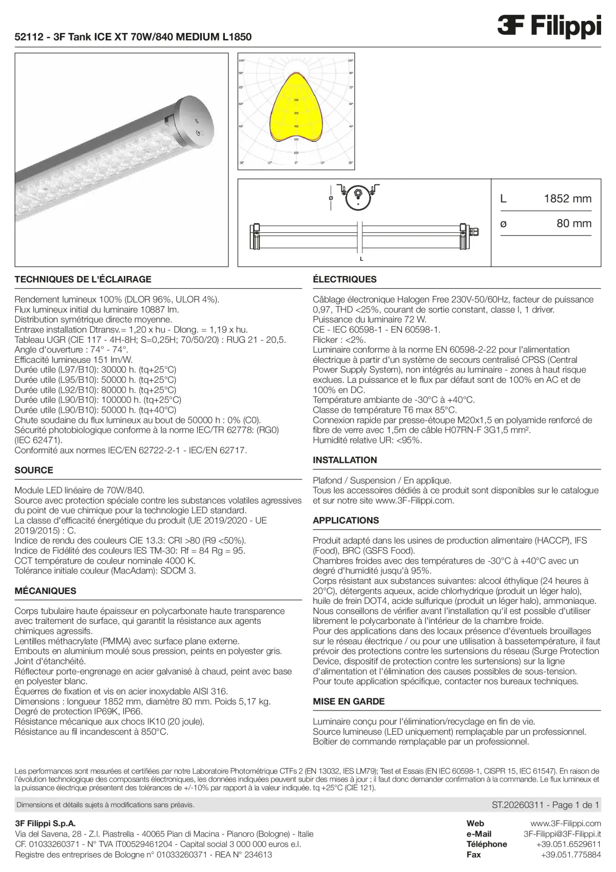 52112 - 3F Tank ICE XT 70W-840 MEDIUM L1850 - Datasheet - fr