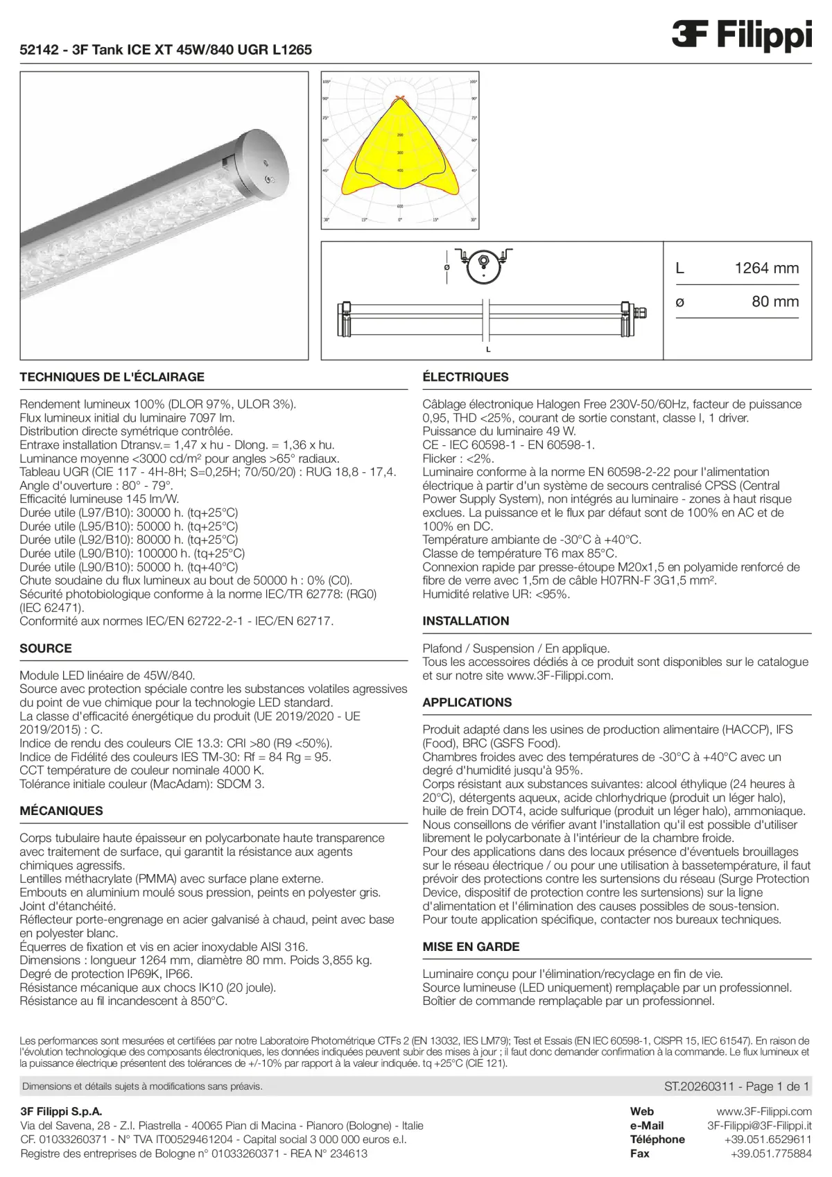 52142 - 3F Tank ICE XT 45W-840 UGR L1265 - Datasheet - fr