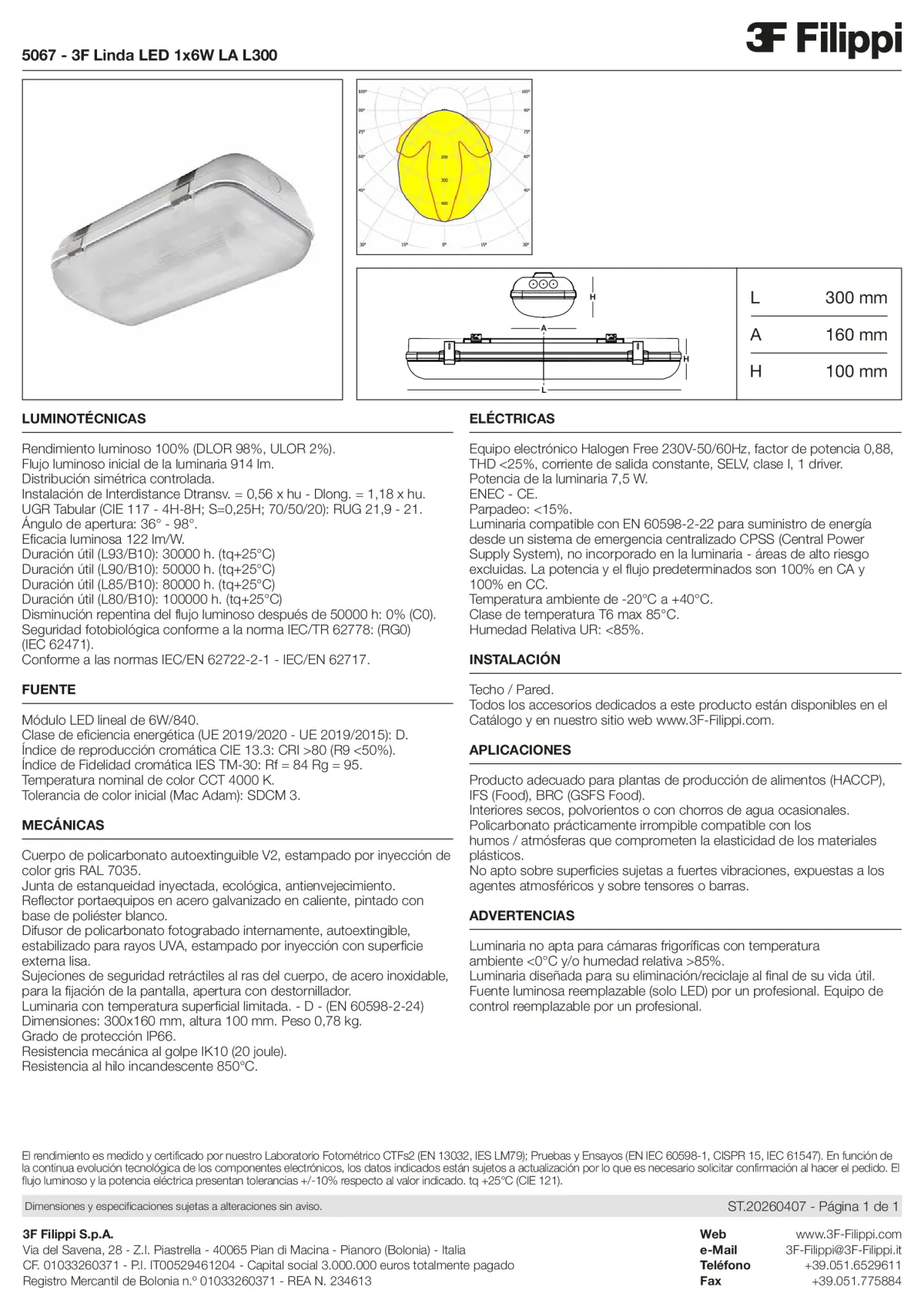 5067 - 3F Linda LED 1x6W LA L300 - Datasheet - es