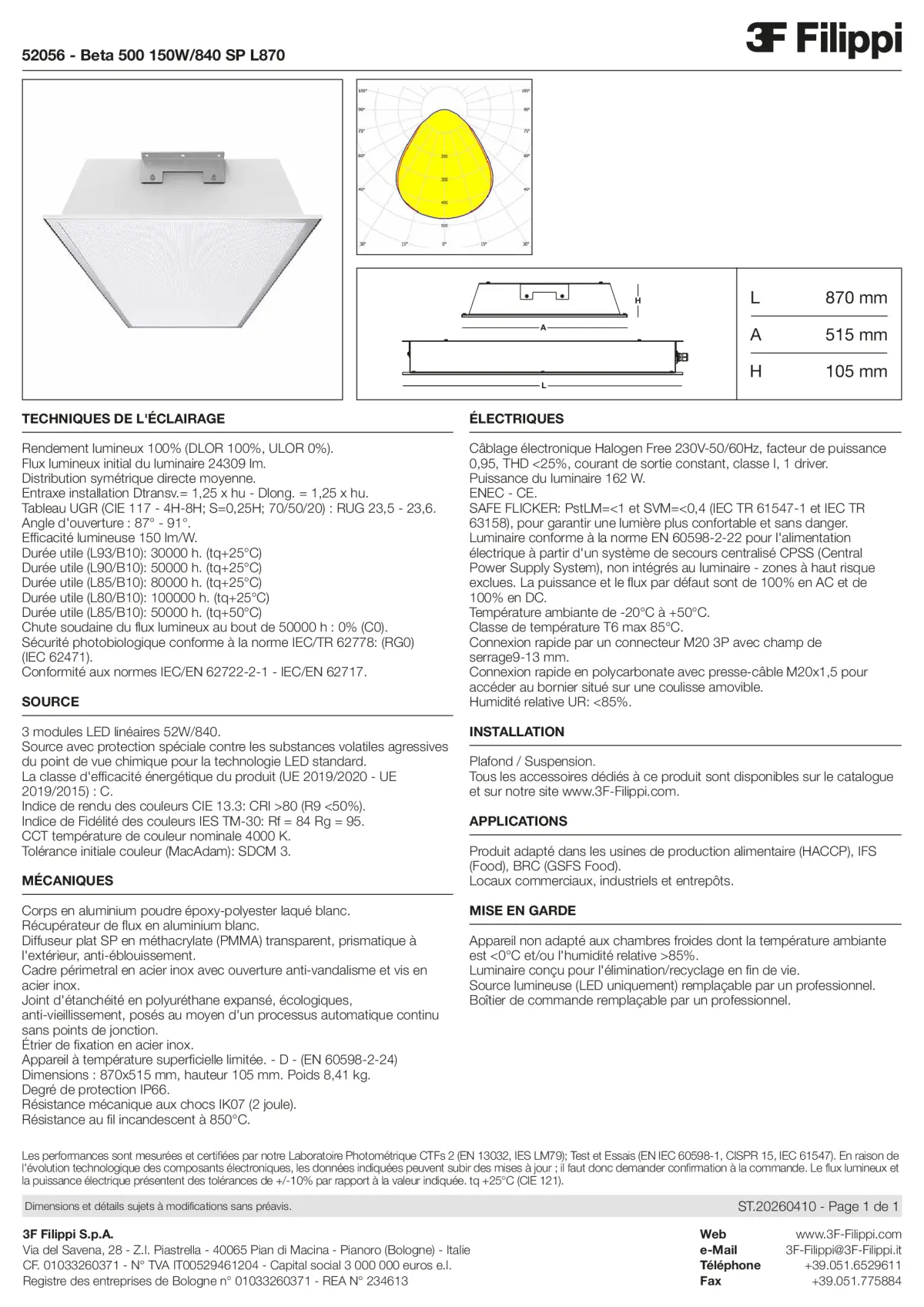 52056 - Beta 500 150W-840 SP L870 - Datasheet - fr