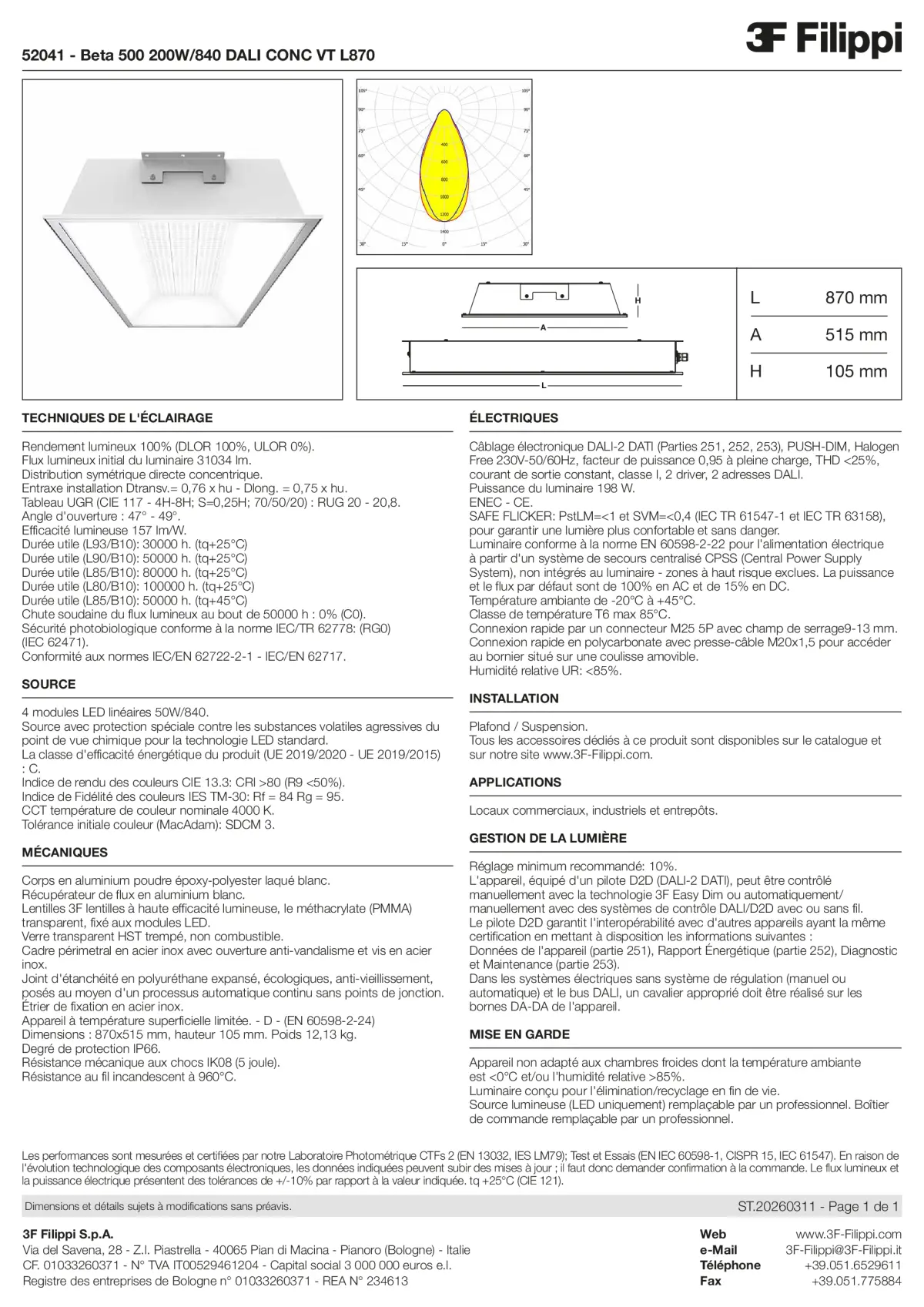 52041 - Beta 500 200W-840 DALI CONC VT L870 - Datasheet - fr