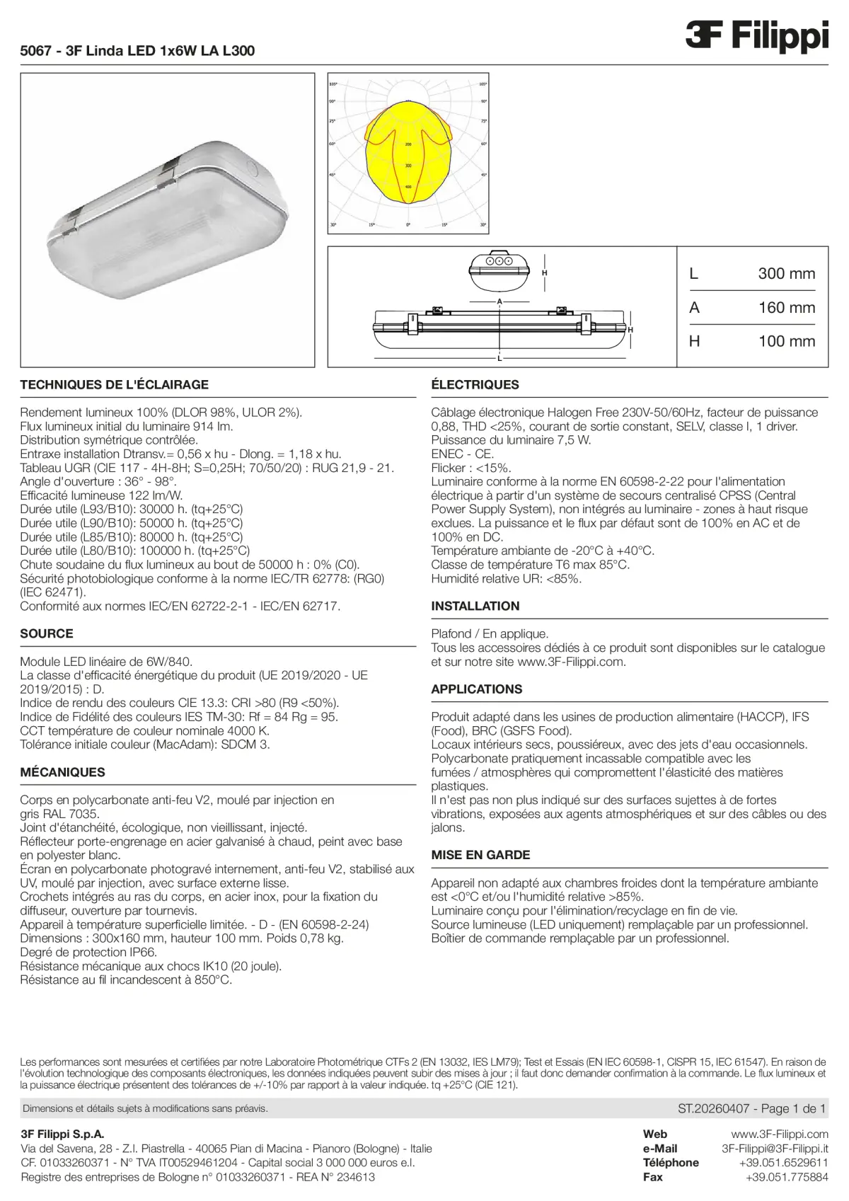 5067 - 3F Linda LED 1x6W LA L300 - Datasheet - fr