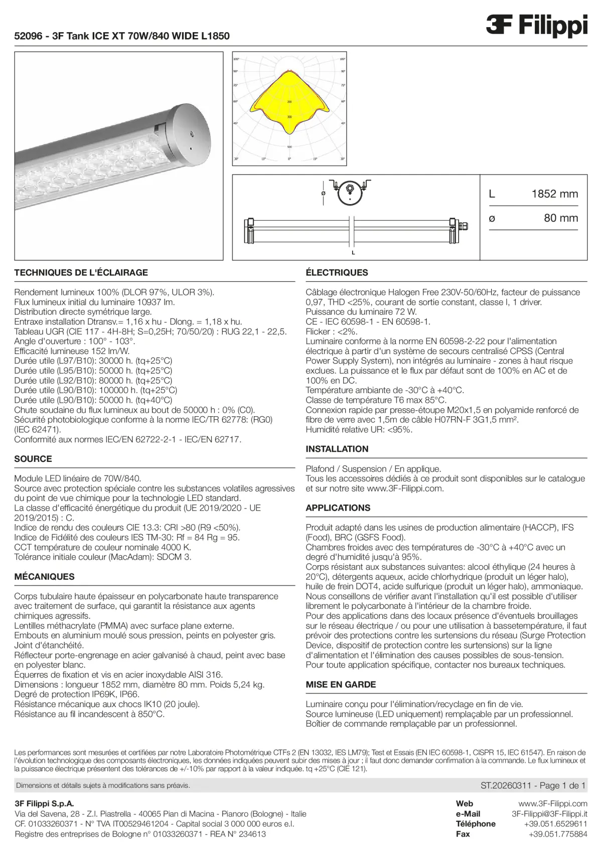 52096 - 3F Tank ICE XT 70W-840 WIDE L1850 - Datasheet - fr
