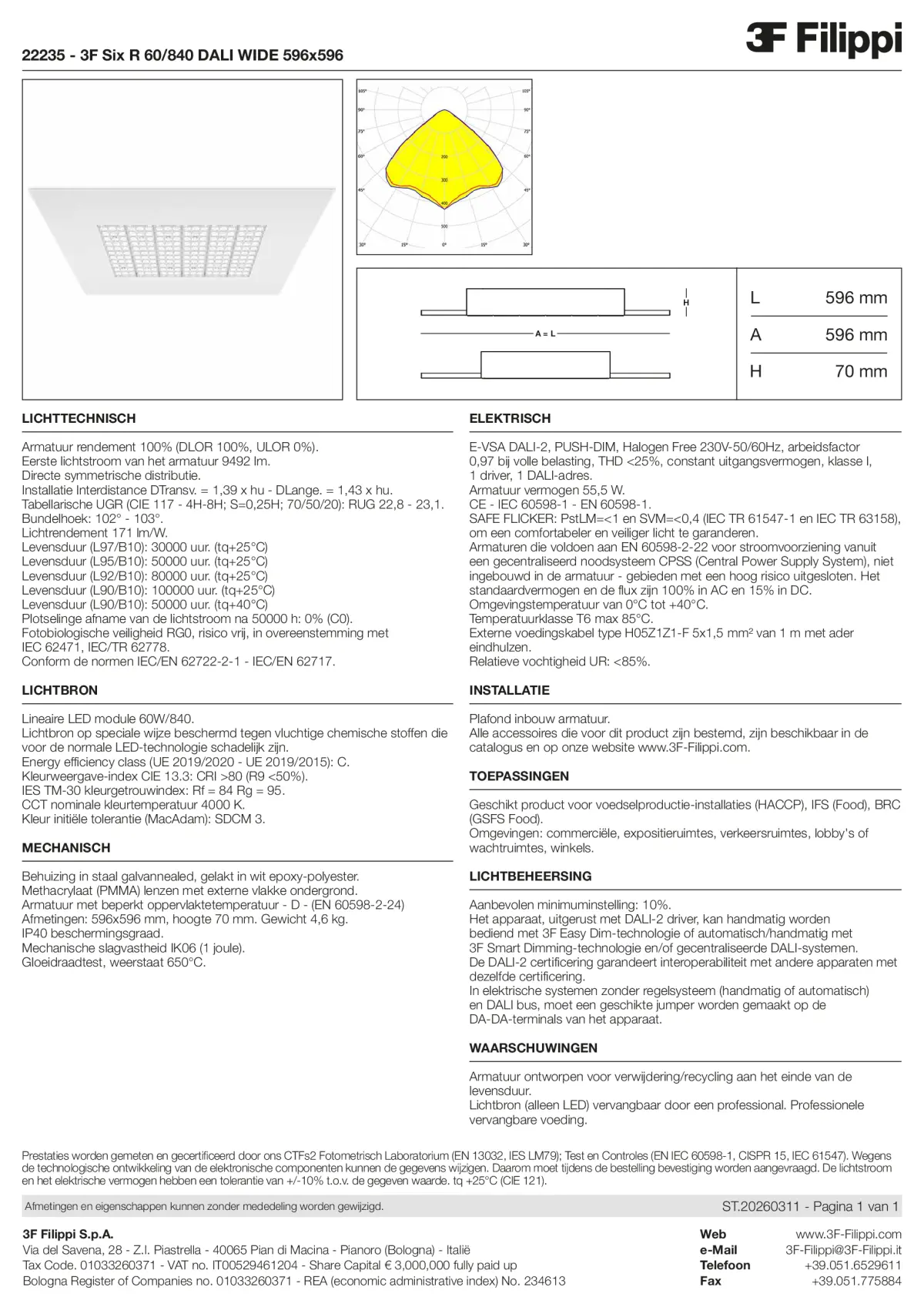 22235 - 3F Six R 60-840 DALI WIDE 596x596 - Datasheet - nl