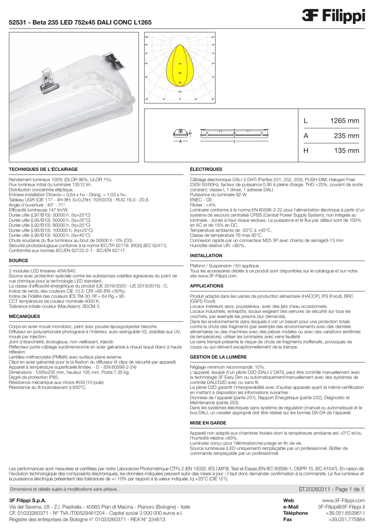52531 - Beta 235 LED 752x45 DALI CONC L1265 - Datasheet - fr