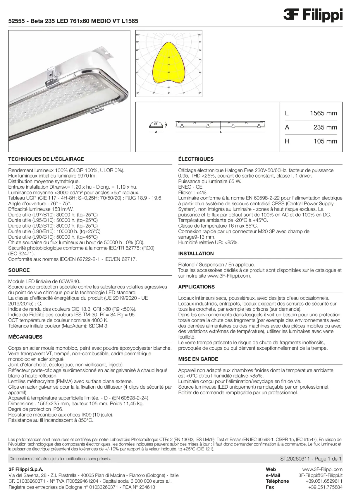 52555 - Beta 235 LED 761x60 MEDIO VT L1565 - Datasheet - fr