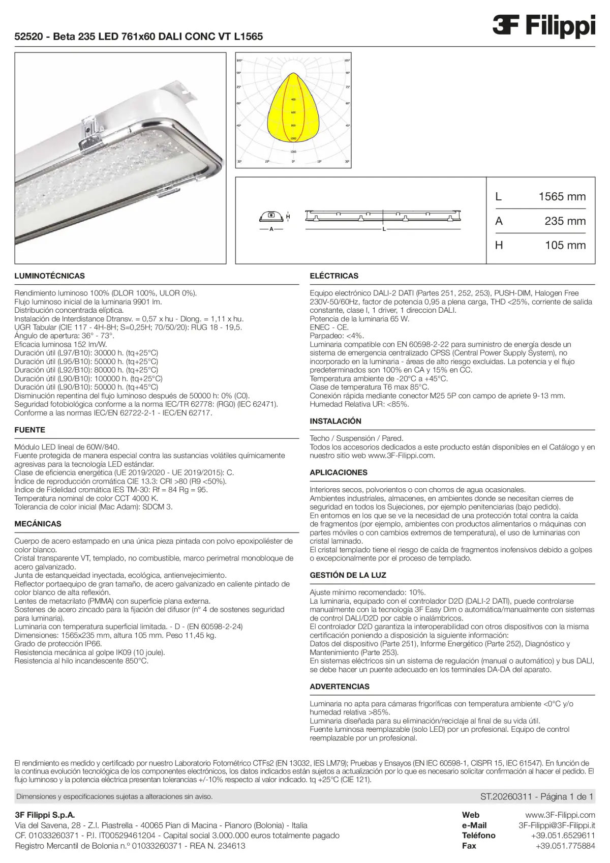 52520 - Beta 235 LED 761x60 DALI CONC VT L1565 - Datasheet - es