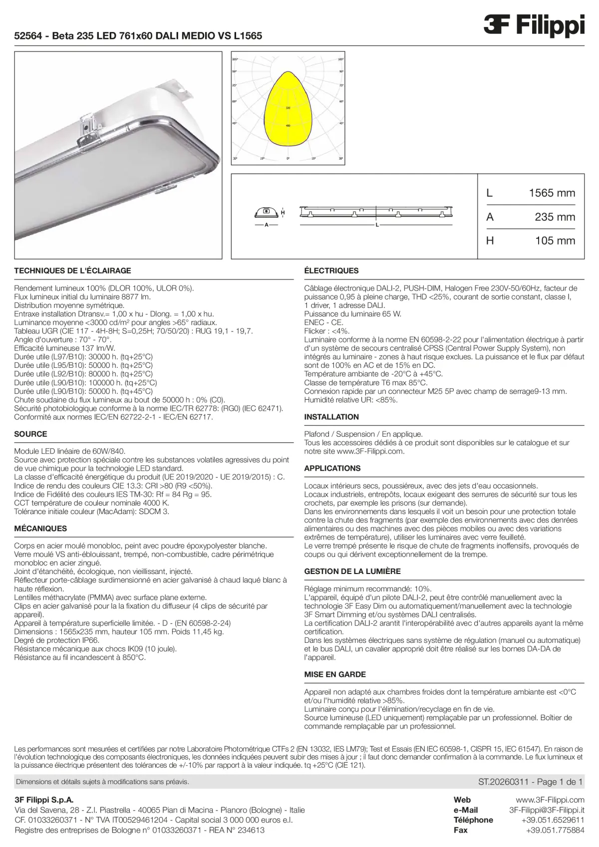 52564 - Beta 235 LED 761x60 DALI MEDIO VS L1565 - Datasheet - fr