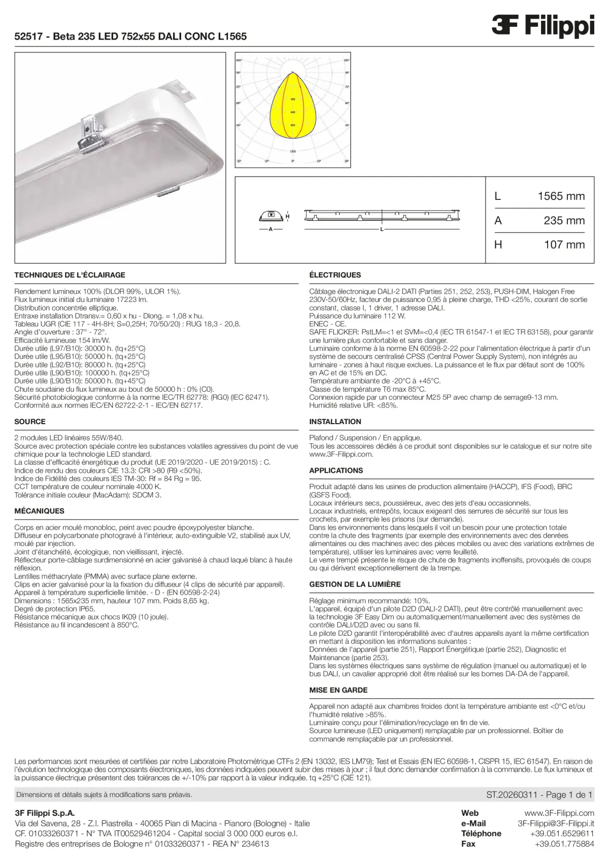 52517 - Beta 235 LED 752x55 DALI CONC L1565 - Datasheet - fr