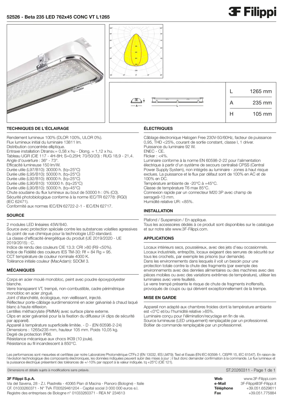 52526 - Beta 235 LED 762x45 CONC VT L1265 - Datasheet - fr