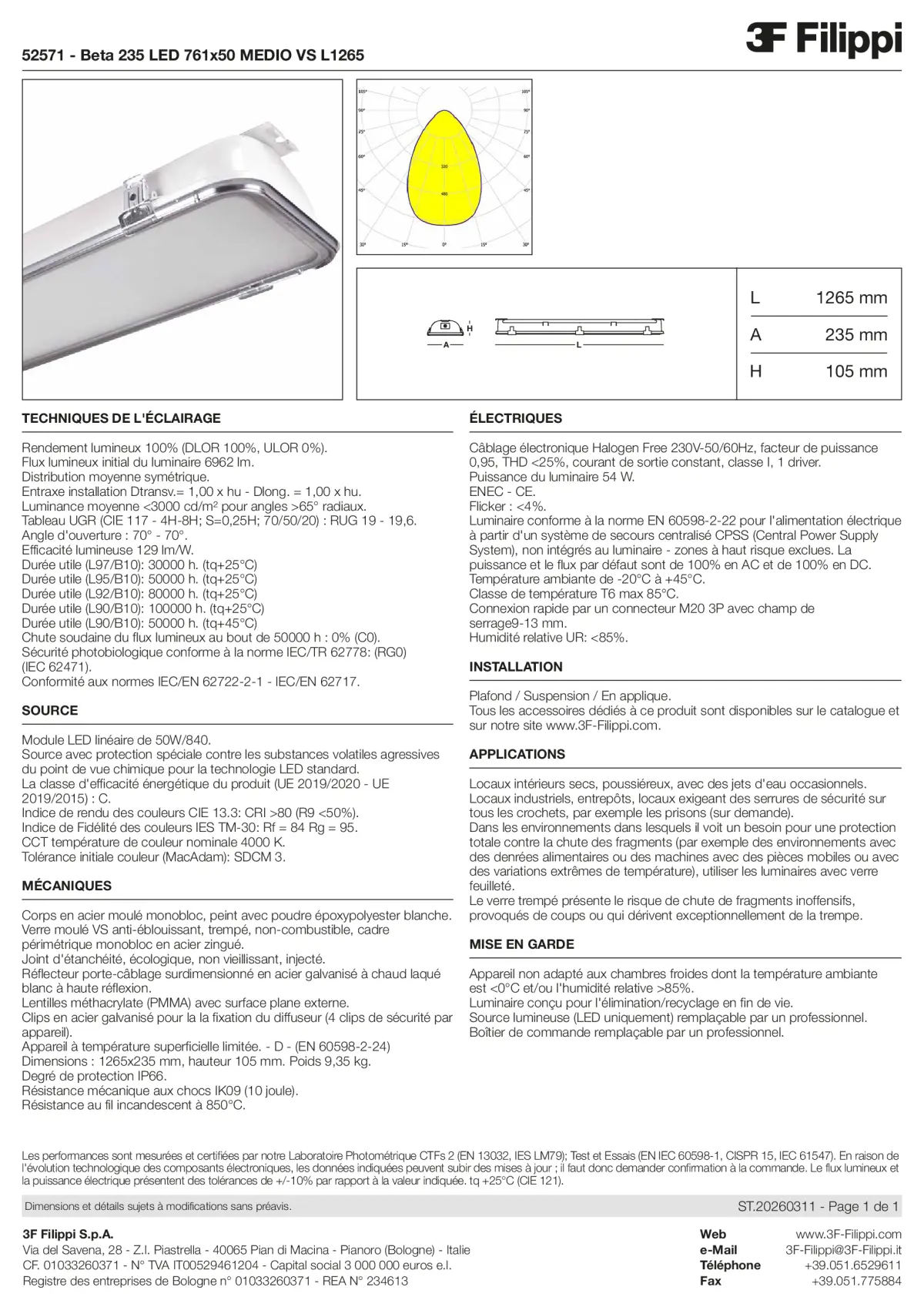 52571 - Beta 235 LED 761x50 MEDIO VS L1265 - Datasheet - fr