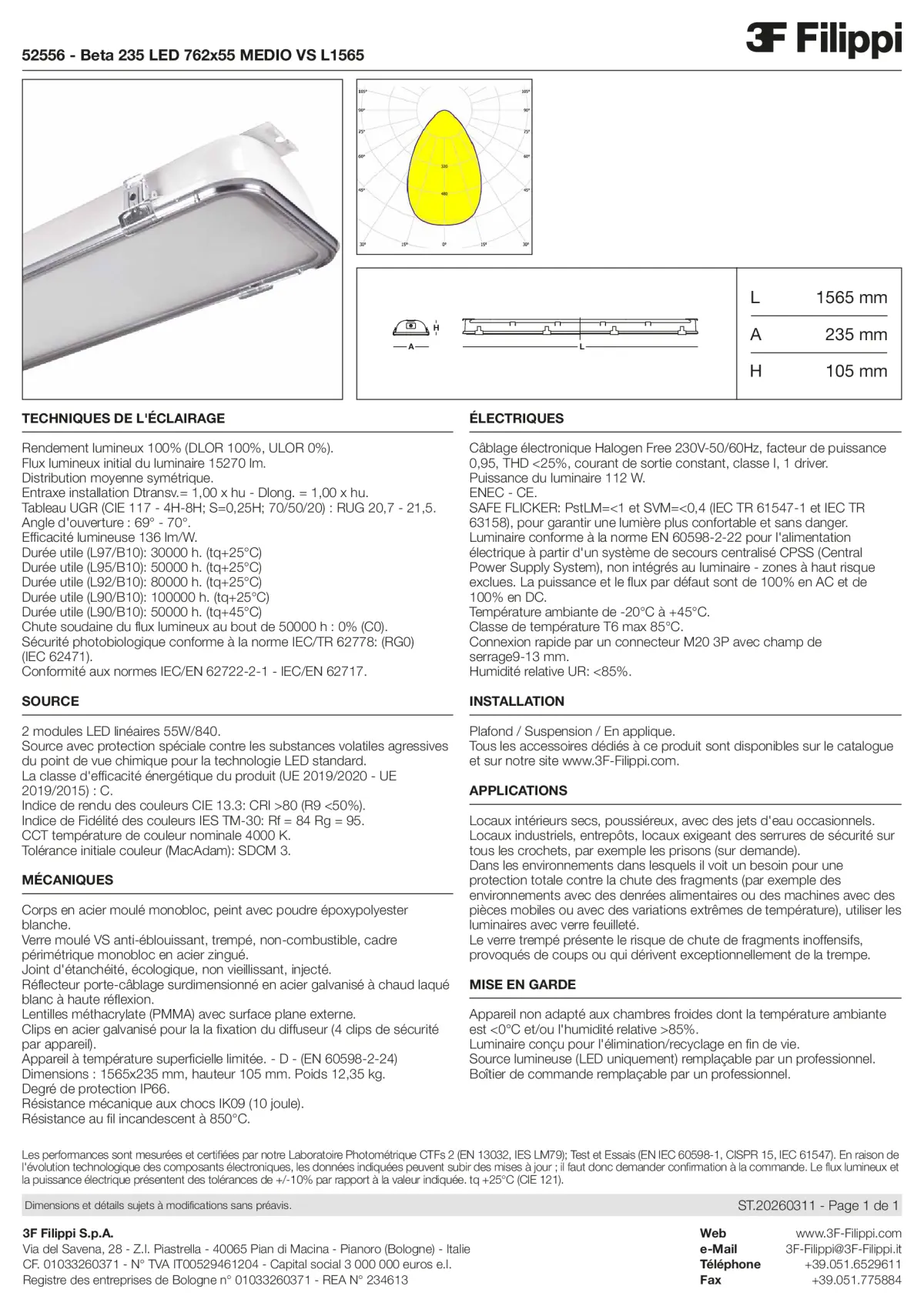 52556 - Beta 235 LED 762x55 MEDIO VS L1565 - Datasheet - fr