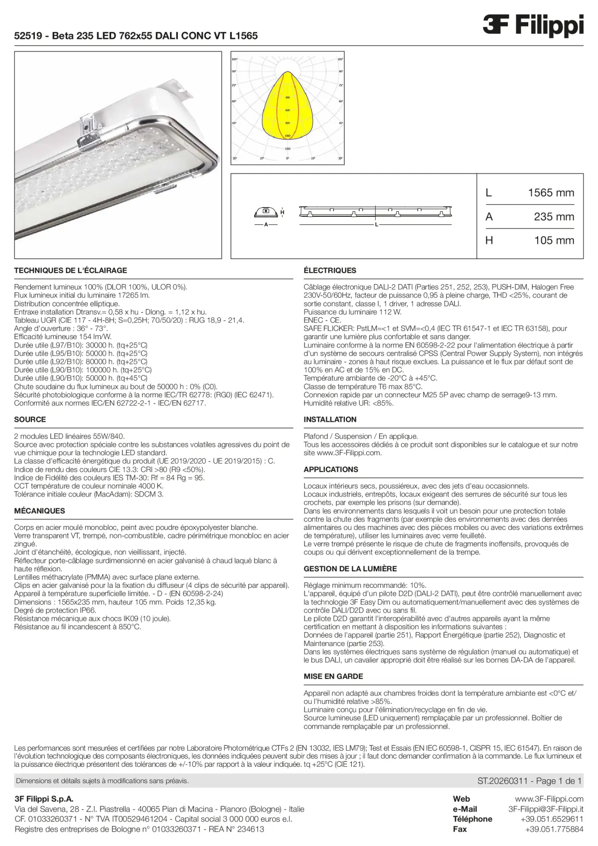 52519 - Beta 235 LED 762x55 DALI CONC VT L1565 - Datasheet - fr