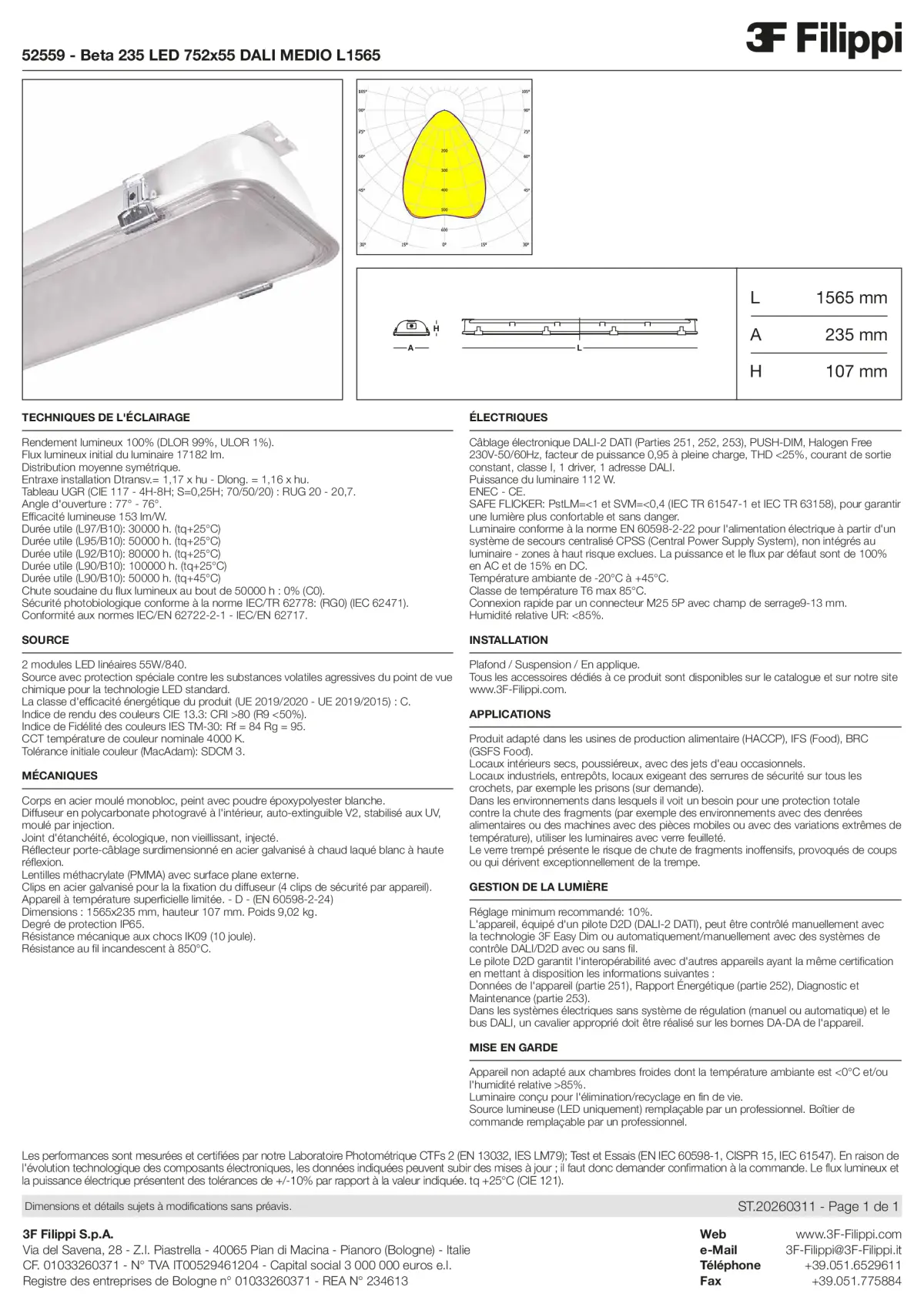 52559 - Beta 235 LED 752x55 DALI MEDIO L1565 - Datasheet - fr