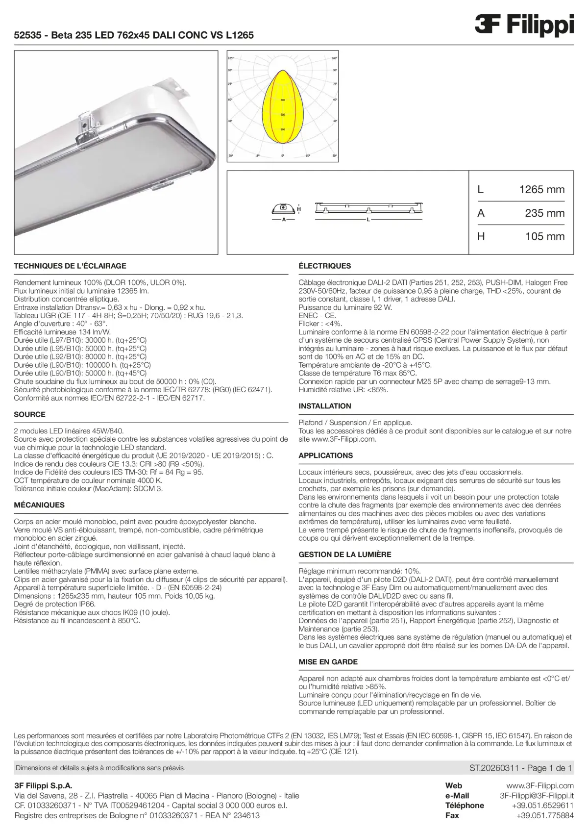 52535 - Beta 235 LED 762x45 DALI CONC VS L1265 - Datasheet - fr
