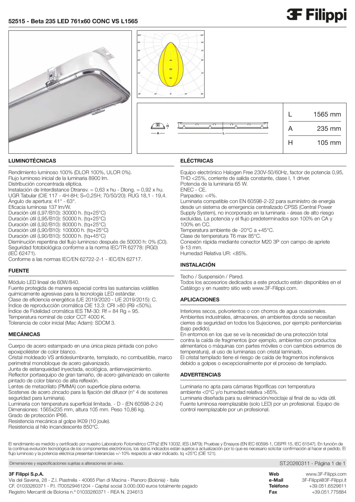 52515 - Beta 235 LED 761x60 CONC VS L1565 - Datasheet - es