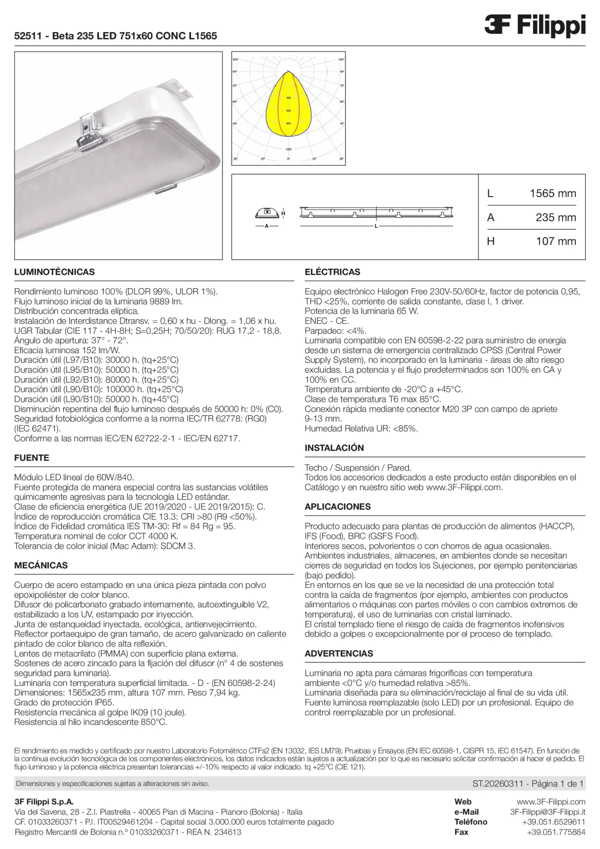 52511 - Beta 235 LED 751x60 CONC L1565 - Datasheet - es