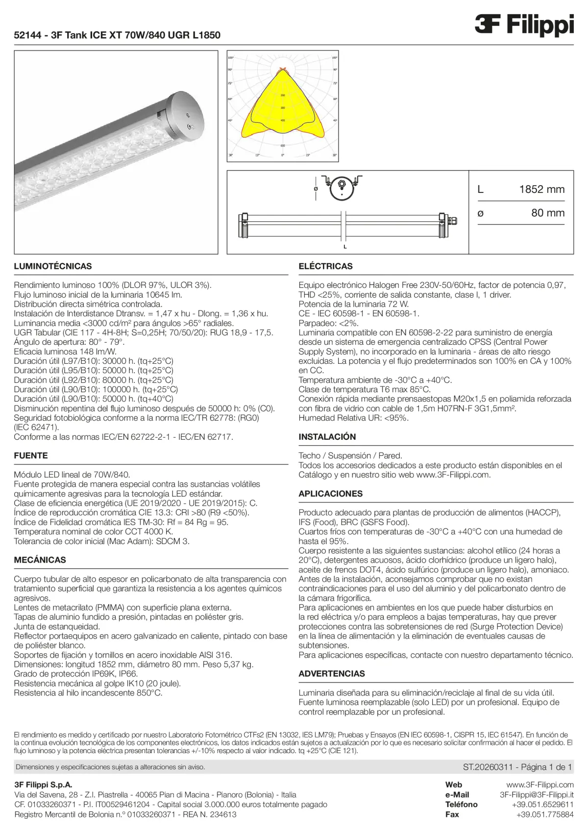 52144 - 3F Tank ICE XT 70W-840 UGR L1850 - Datasheet - es