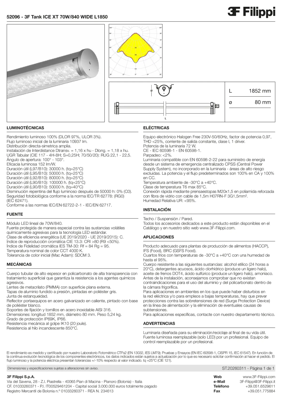 52096 - 3F Tank ICE XT 70W-840 WIDE L1850 - Datasheet - es