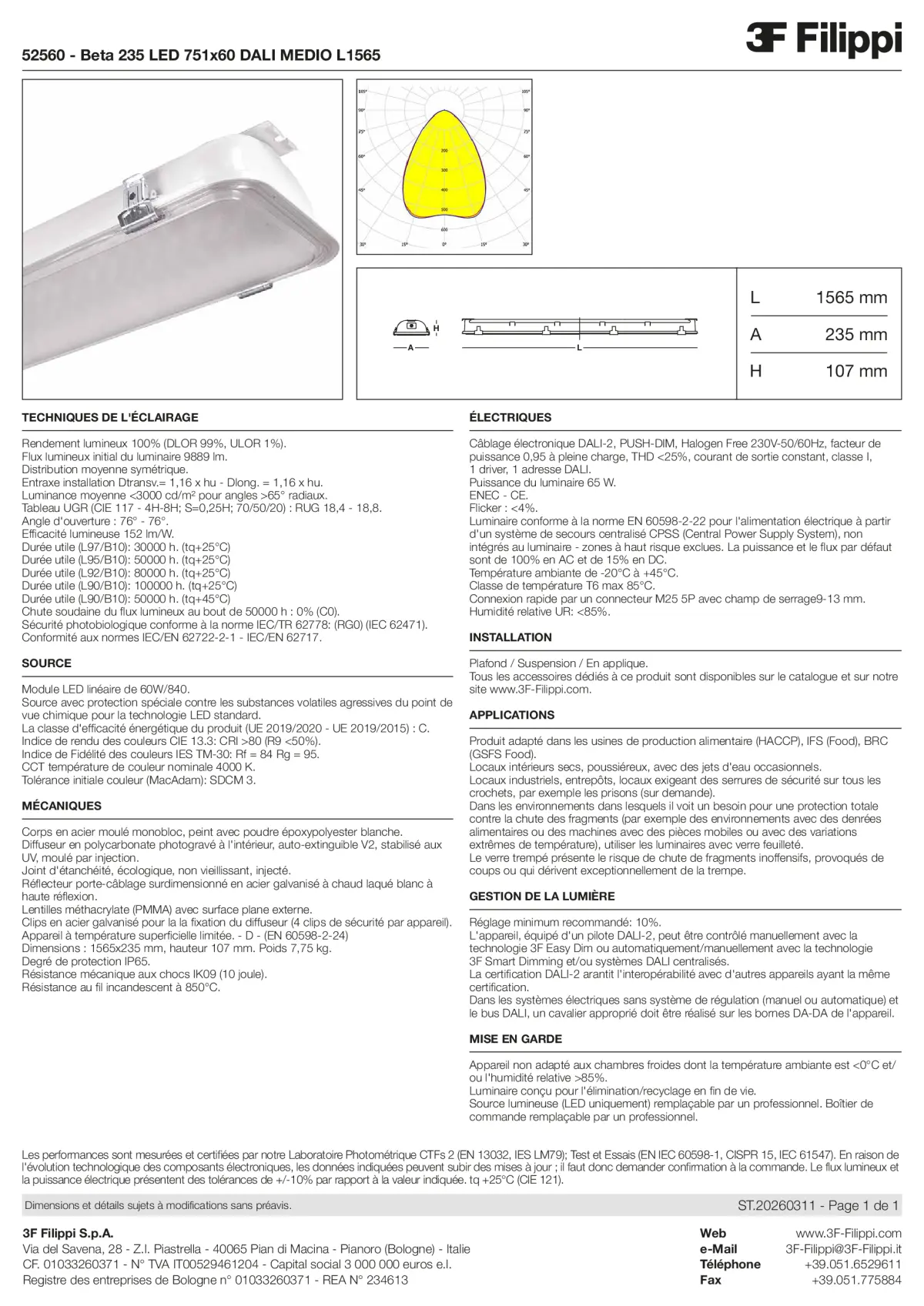 52560 - Beta 235 LED 751x60 DALI MEDIO L1565 - Datasheet - fr