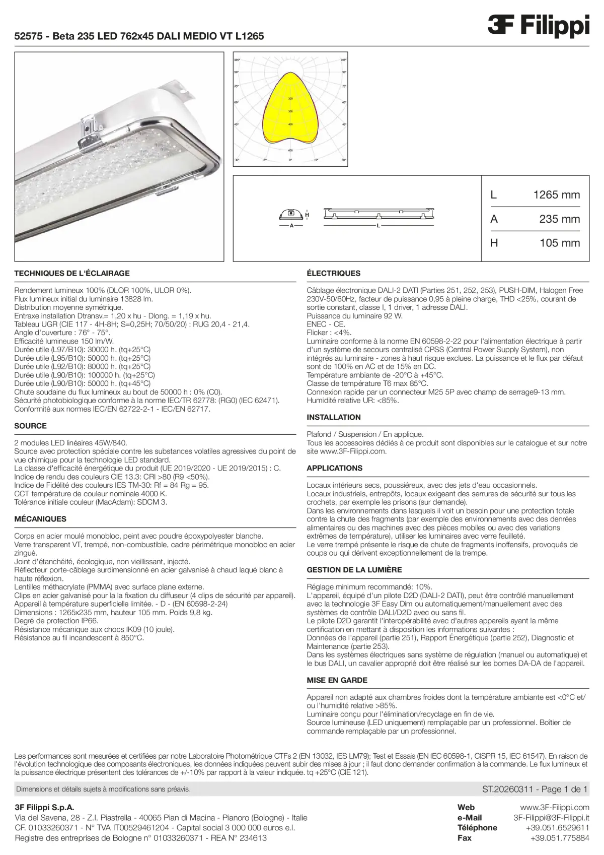 52575 - Beta 235 LED 762x45 DALI MEDIO VT L1265 - Datasheet - fr