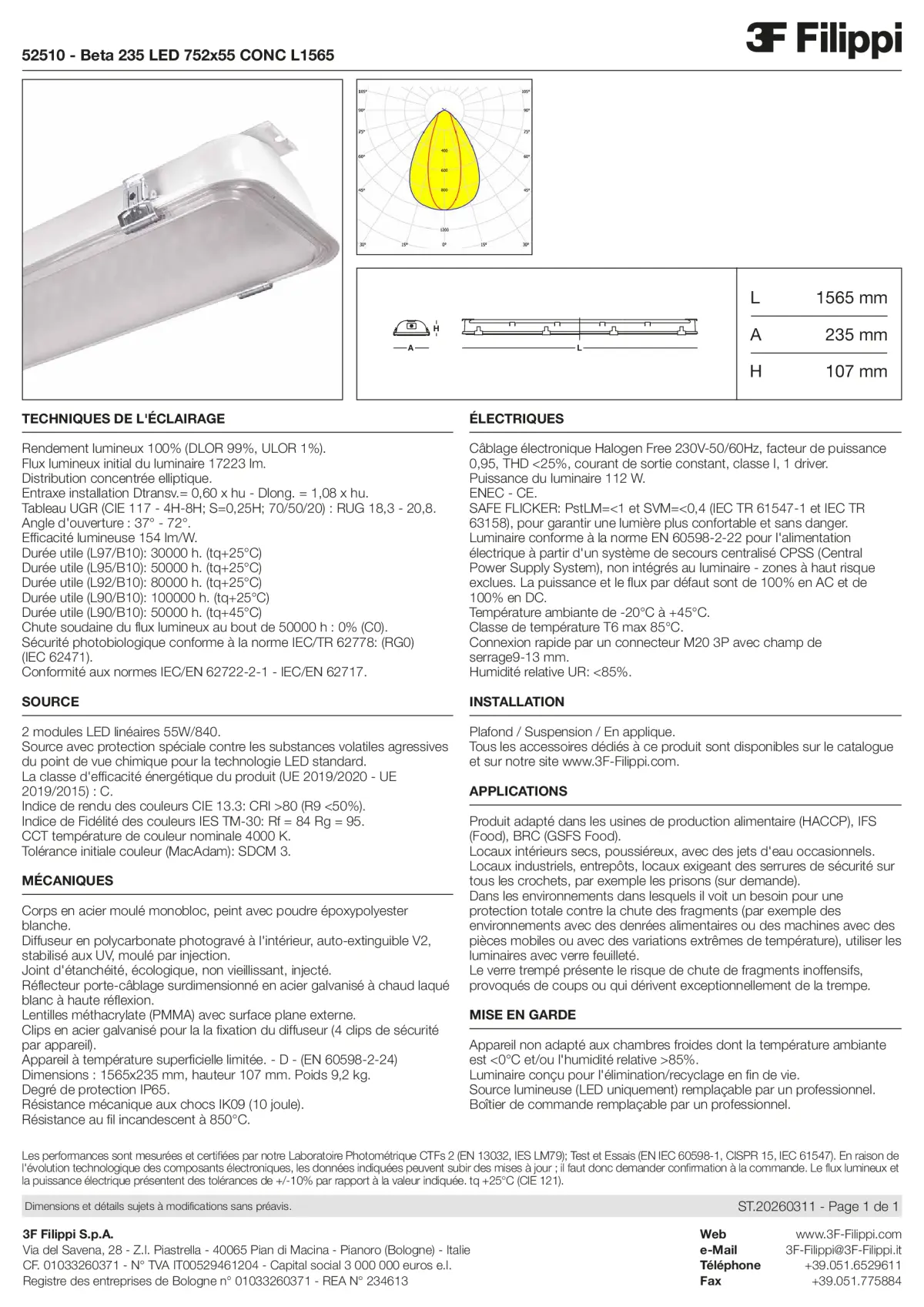 52510 - Beta 235 LED 752x55 CONC L1565 - Datasheet - fr