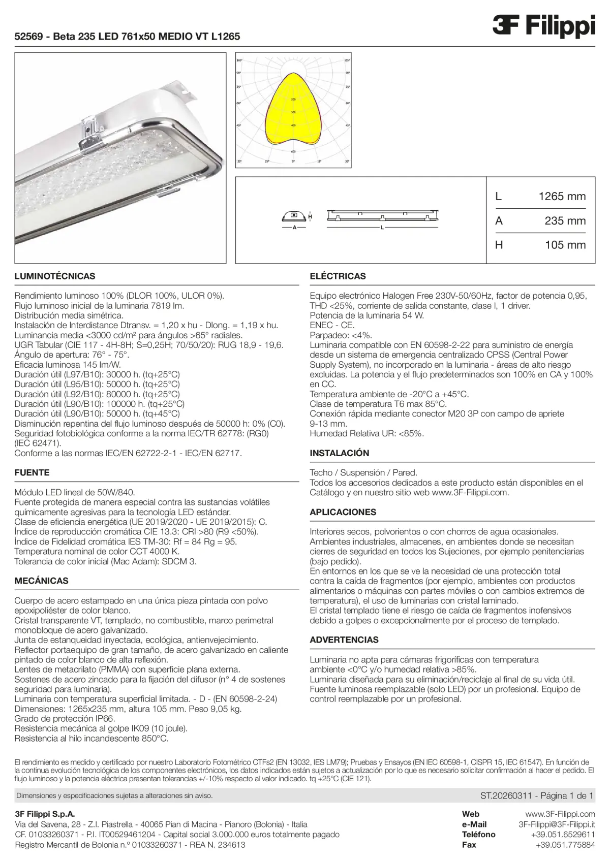 52569 - Beta 235 LED 761x50 MEDIO VT L1265 - Datasheet - es