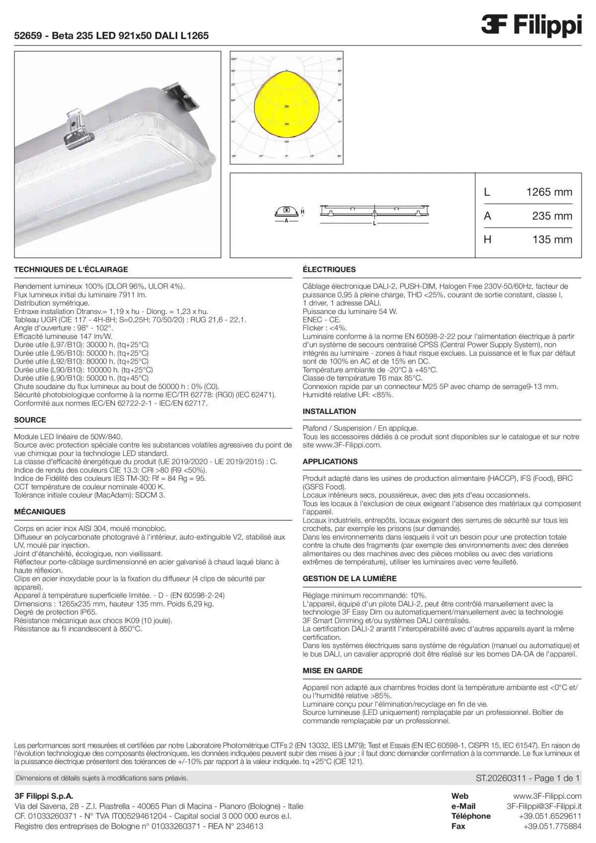 52659 - Beta 235 LED 921x50 DALI L1265 - Datasheet - fr