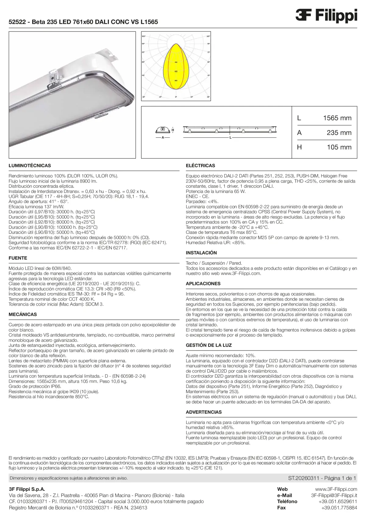 52522 - Beta 235 LED 761x60 DALI CONC VS L1565 - Datasheet - es