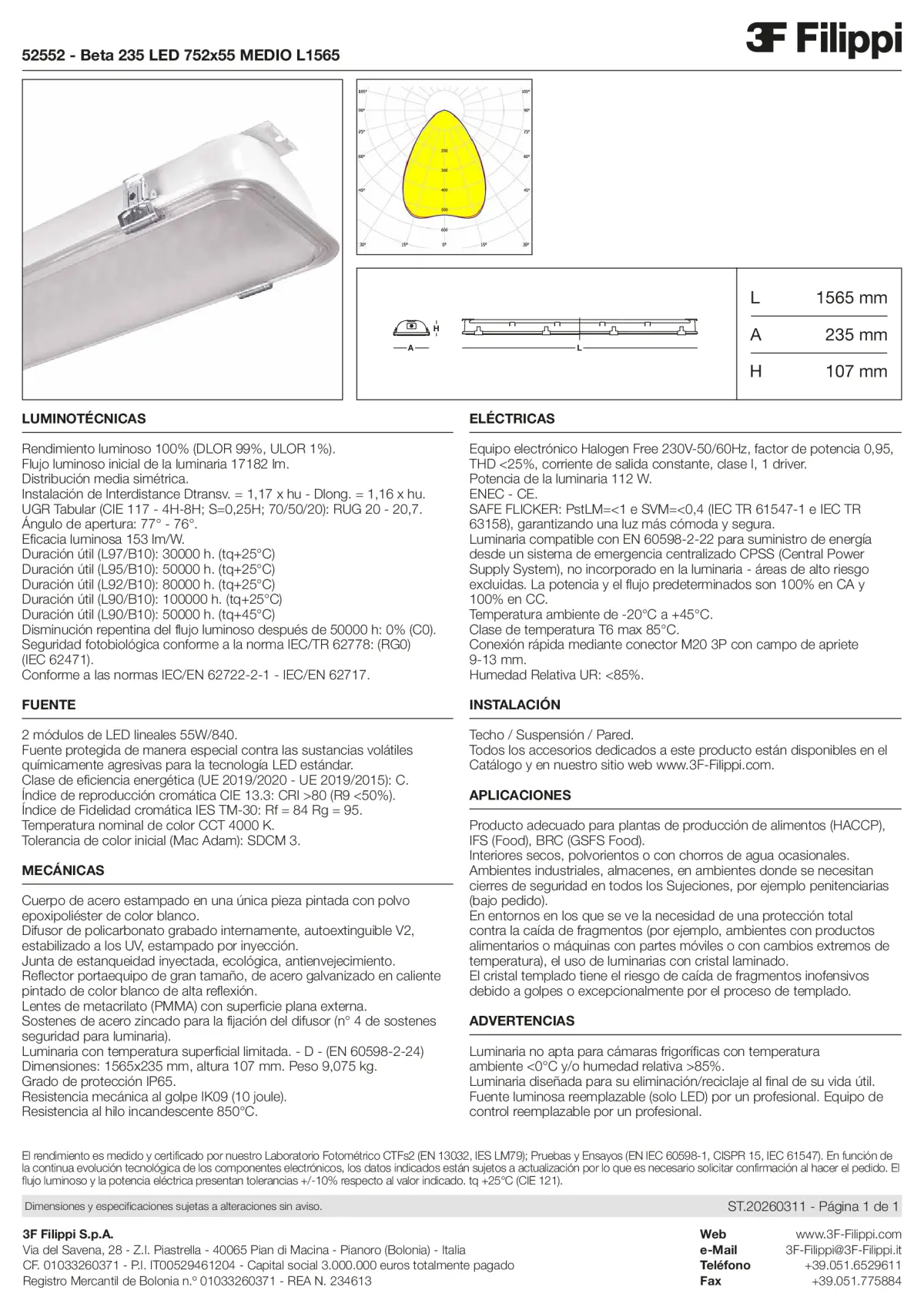 52552 - Beta 235 LED 752x55 MEDIO L1565 - Datasheet - es
