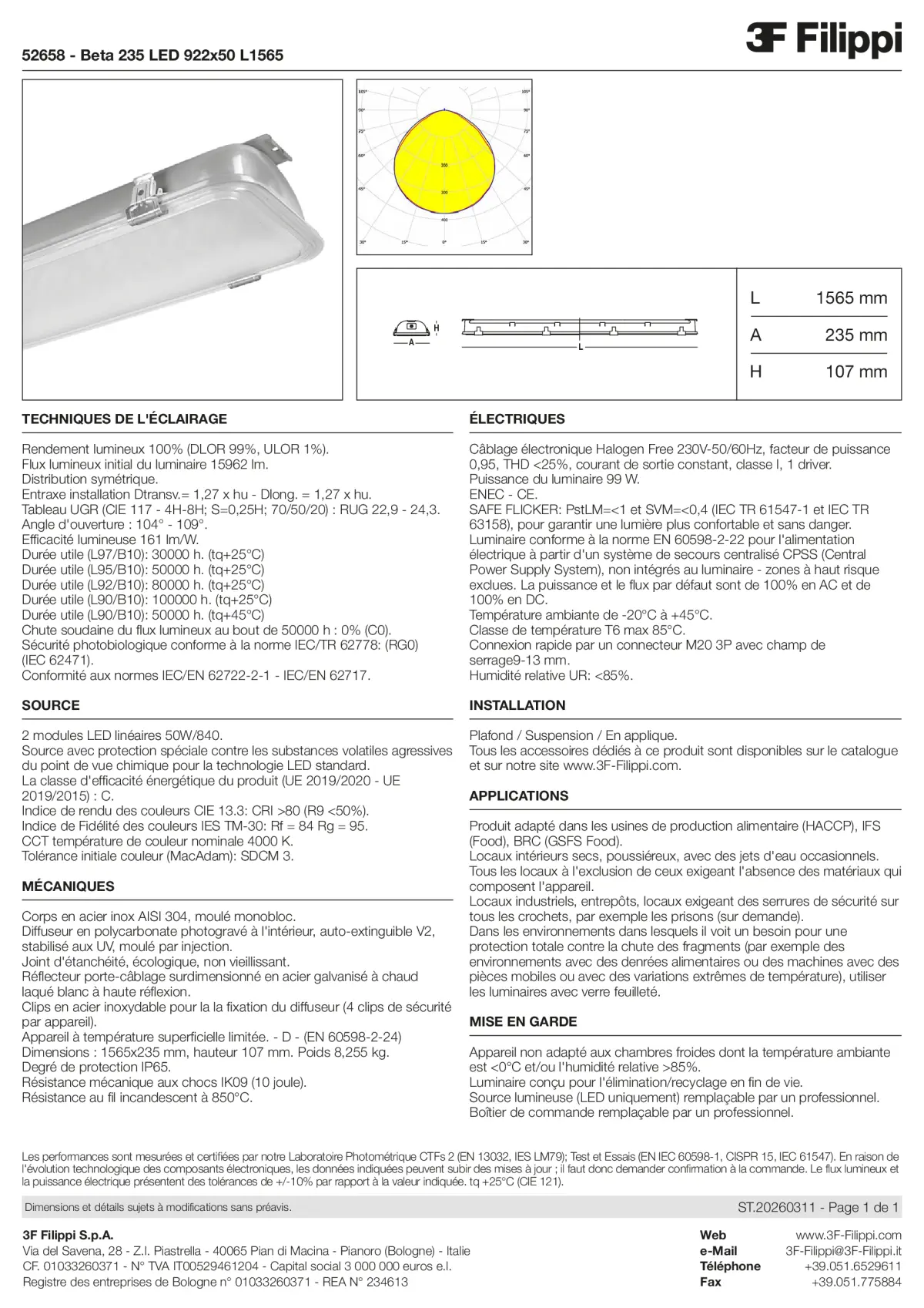 52658 - Beta 235 LED 922x50 L1565 - Datasheet - fr