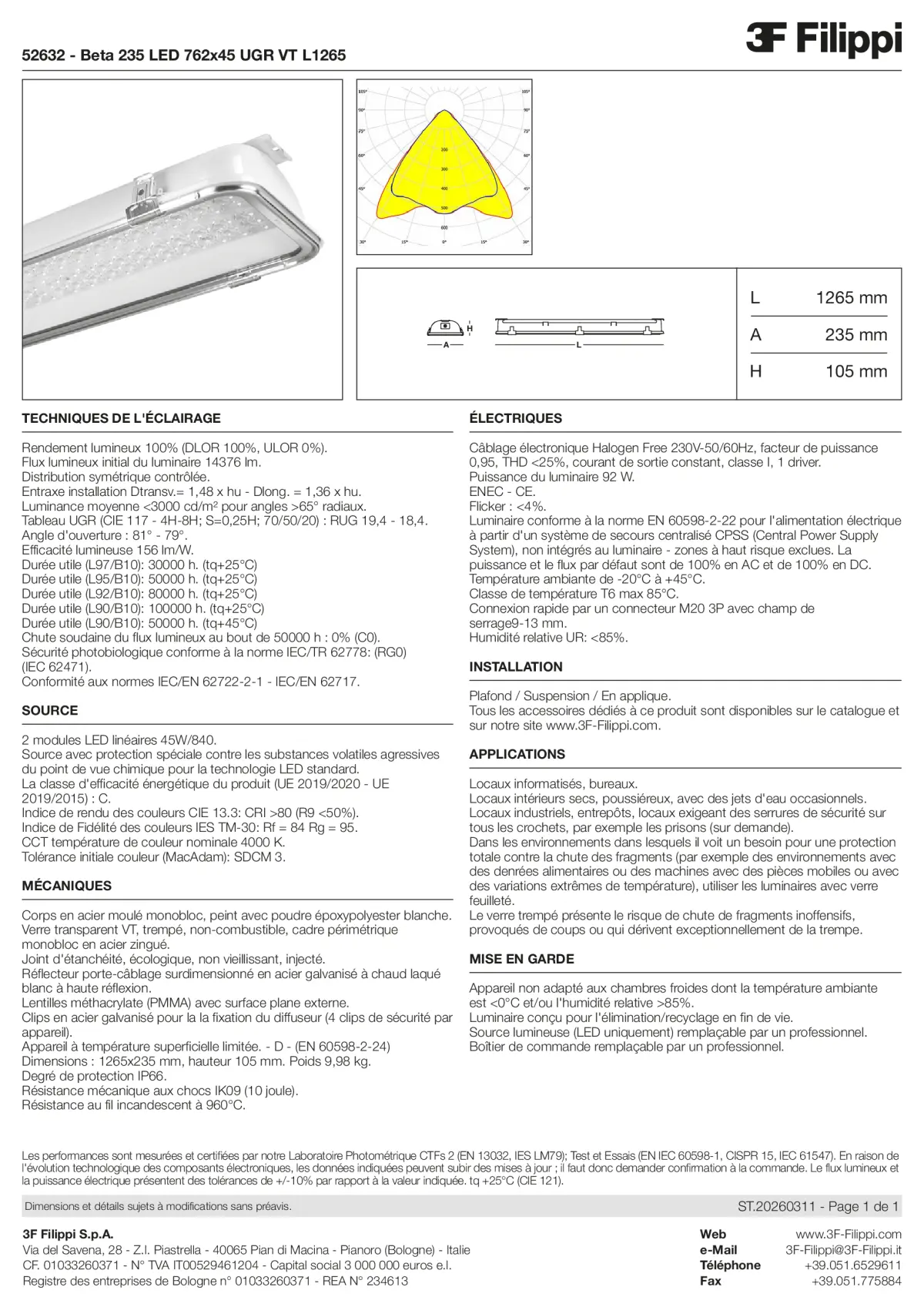 52632 - Beta 235 LED 762x45 UGR VT L1265 - Datasheet - fr