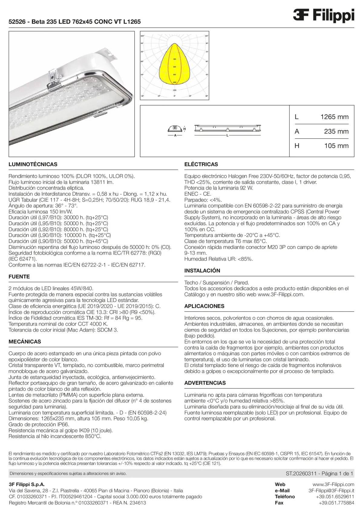 52526 - Beta 235 LED 762x45 CONC VT L1265 - Datasheet - es