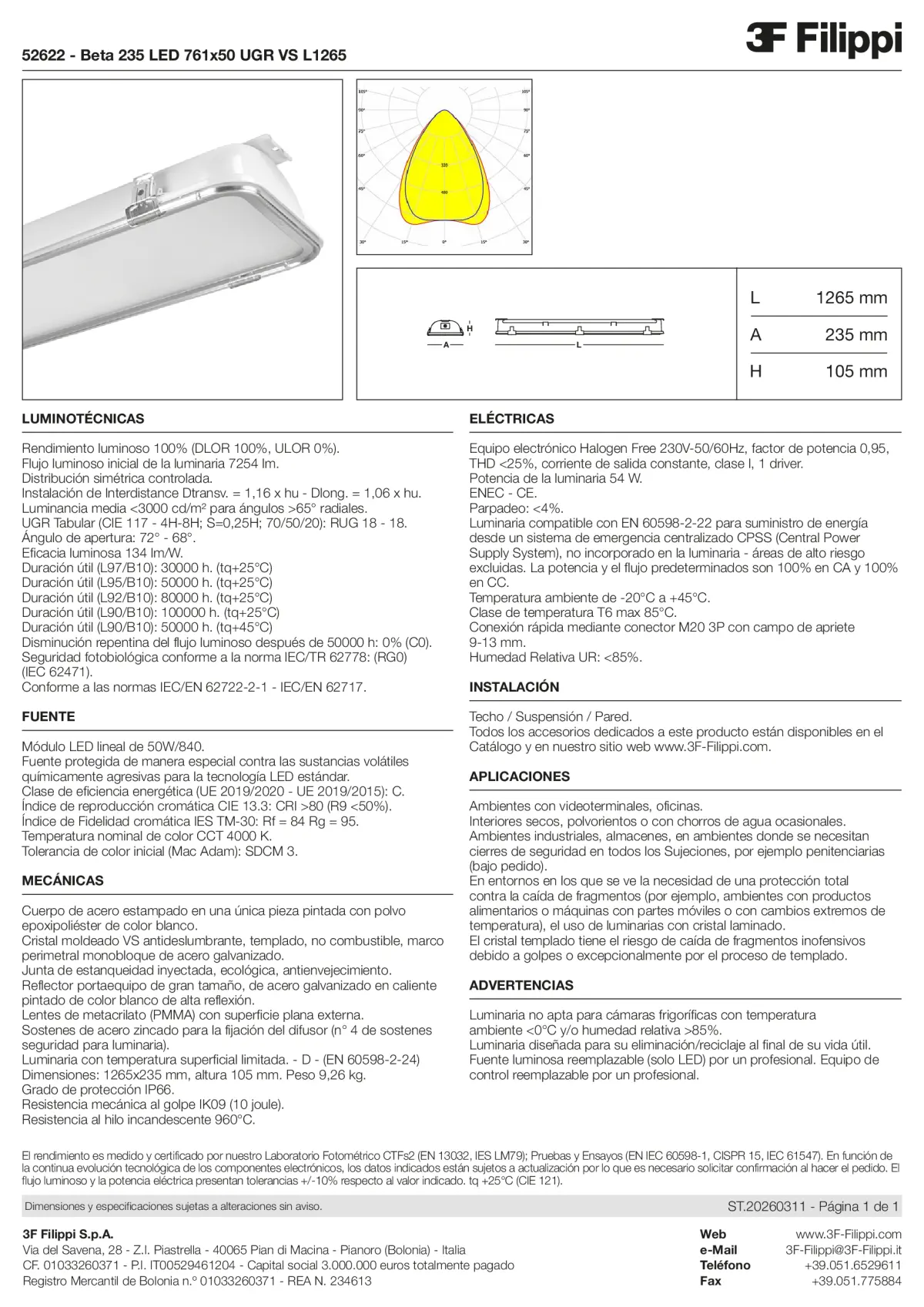 52622 - Beta 235 LED 761x50 UGR VS L1265 - Datasheet - es
