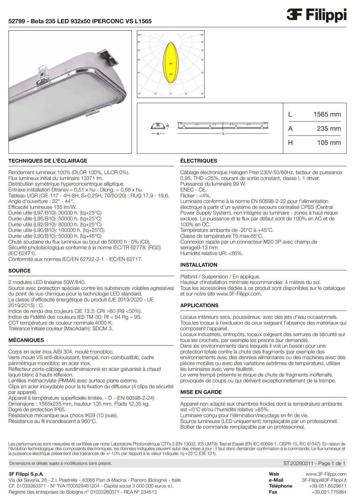 52799 - Beta 235 LED 932x50 IPERCONC VS L1565 - Datasheet - fr