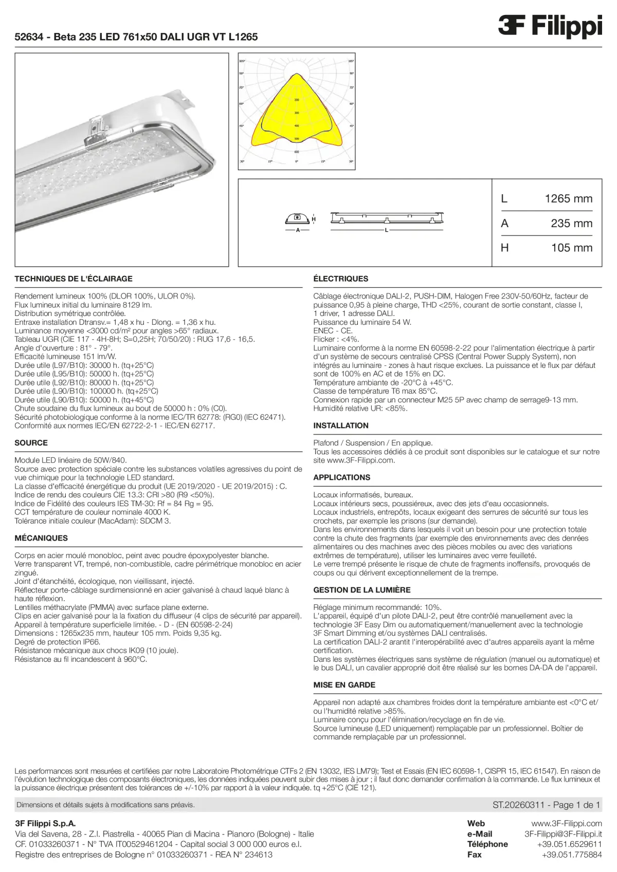 52634 - Beta 235 LED 761x50 DALI UGR VT L1265 - Datasheet - fr