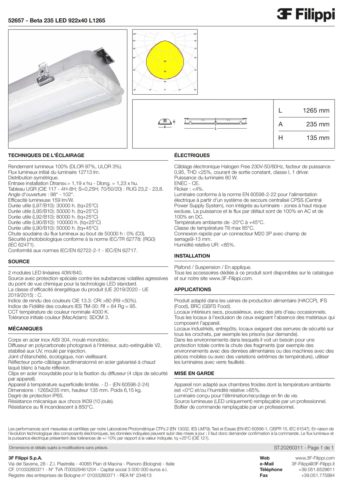 52657 - Beta 235 LED 922x40 L1265 - Datasheet - fr