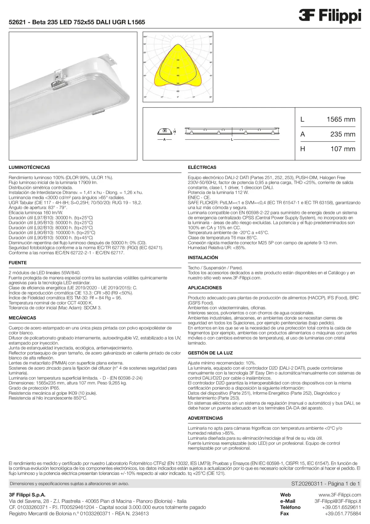 52621 - Beta 235 LED 752x55 DALI UGR L1565 - Datasheet - es