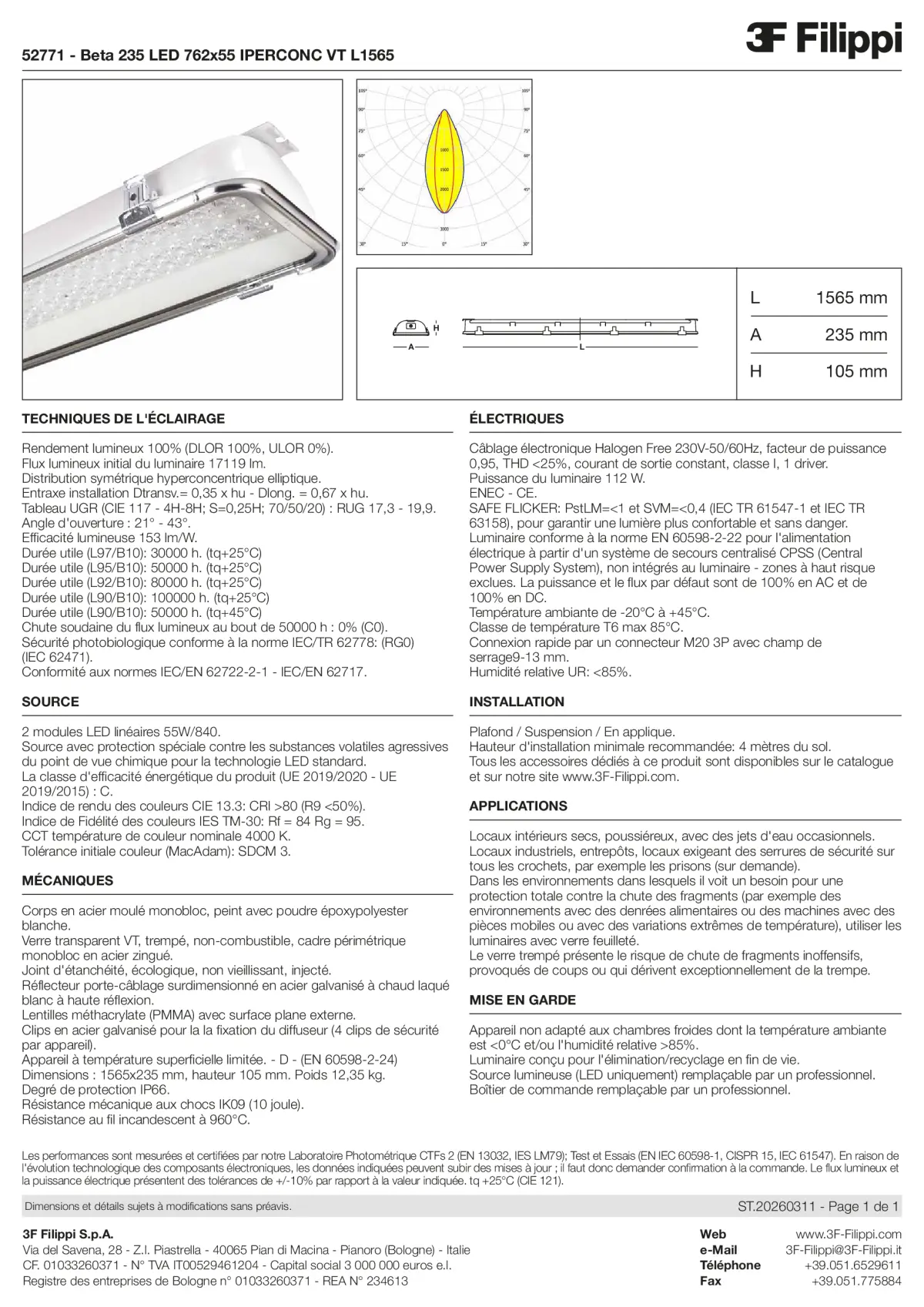 52771 - Beta 235 LED 762x55 IPERCONC VT L1565 - Datasheet - fr