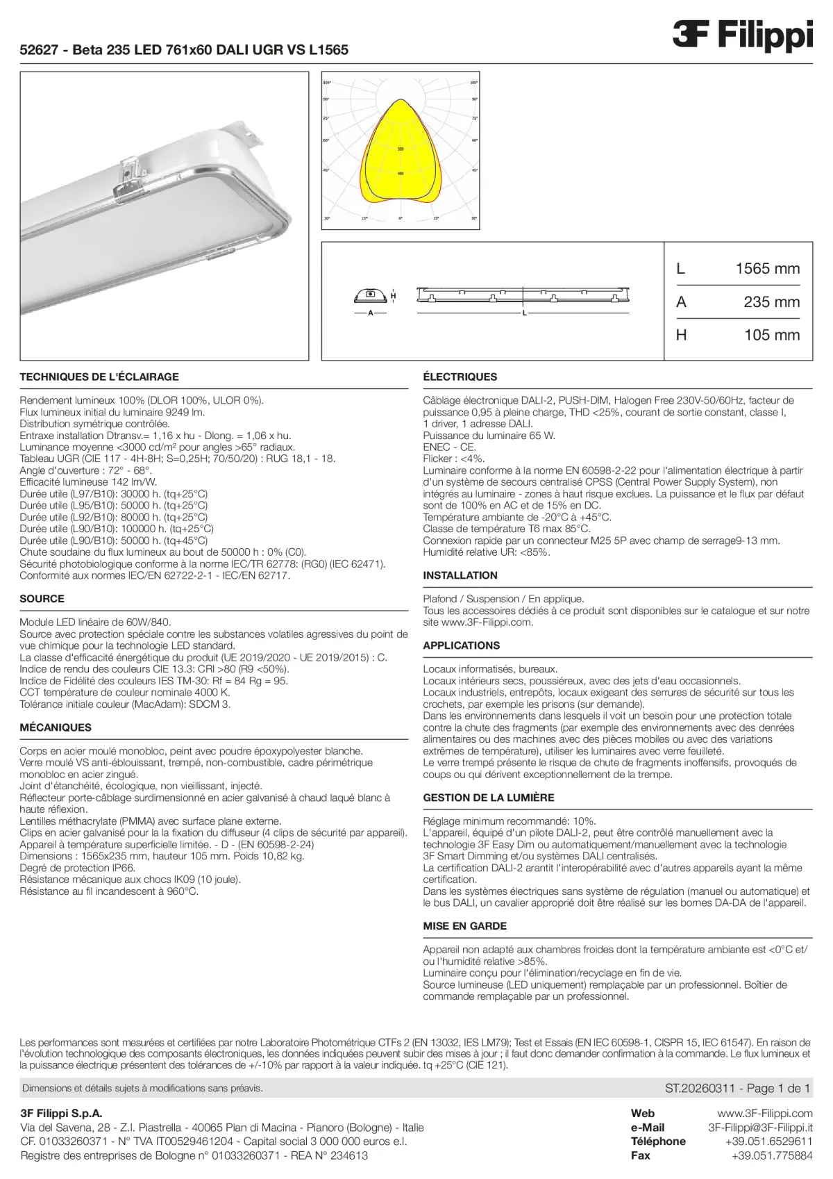 52627 - Beta 235 LED 761x60 DALI UGR VS L1565 - Datasheet - fr