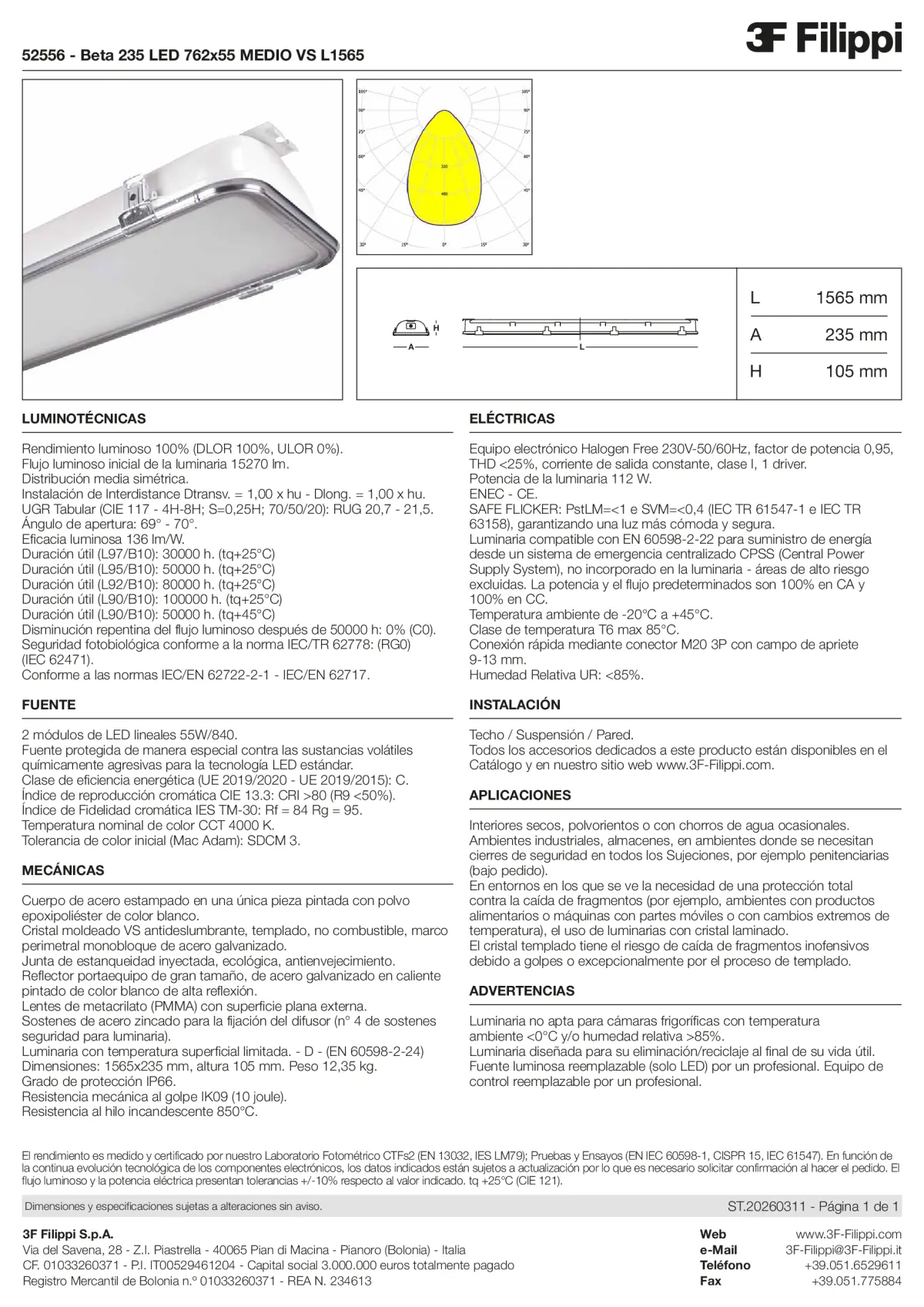 52556 - Beta 235 LED 762x55 MEDIO VS L1565 - Datasheet - es