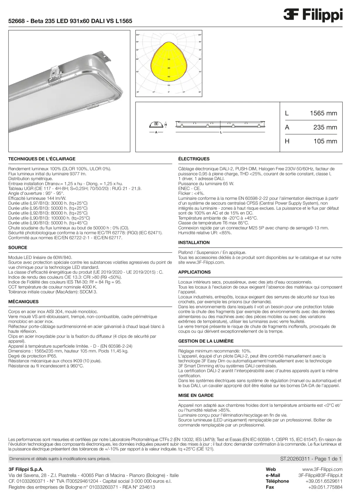 52668 - Beta 235 LED 931x60 DALI VS L1565 - Datasheet - fr