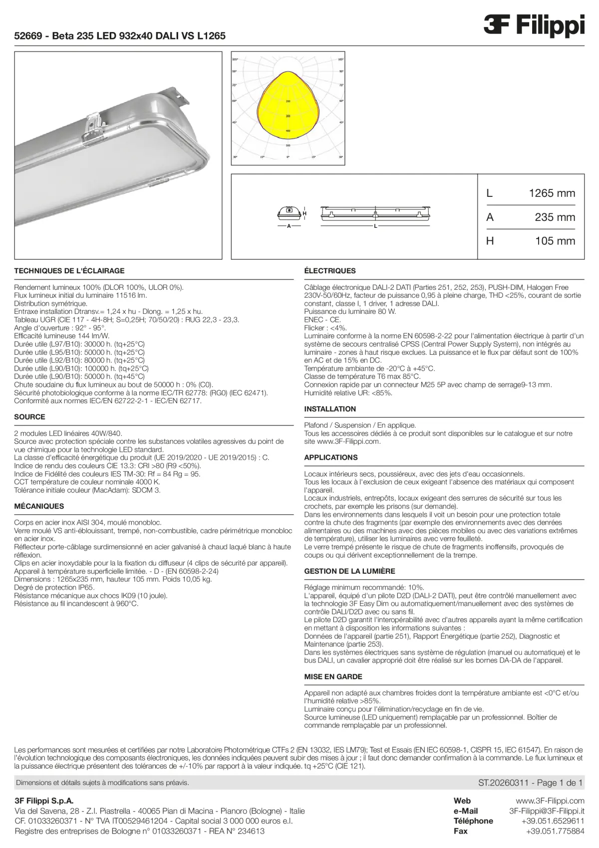 52669 - Beta 235 LED 932x40 DALI VS L1265 - Datasheet - fr