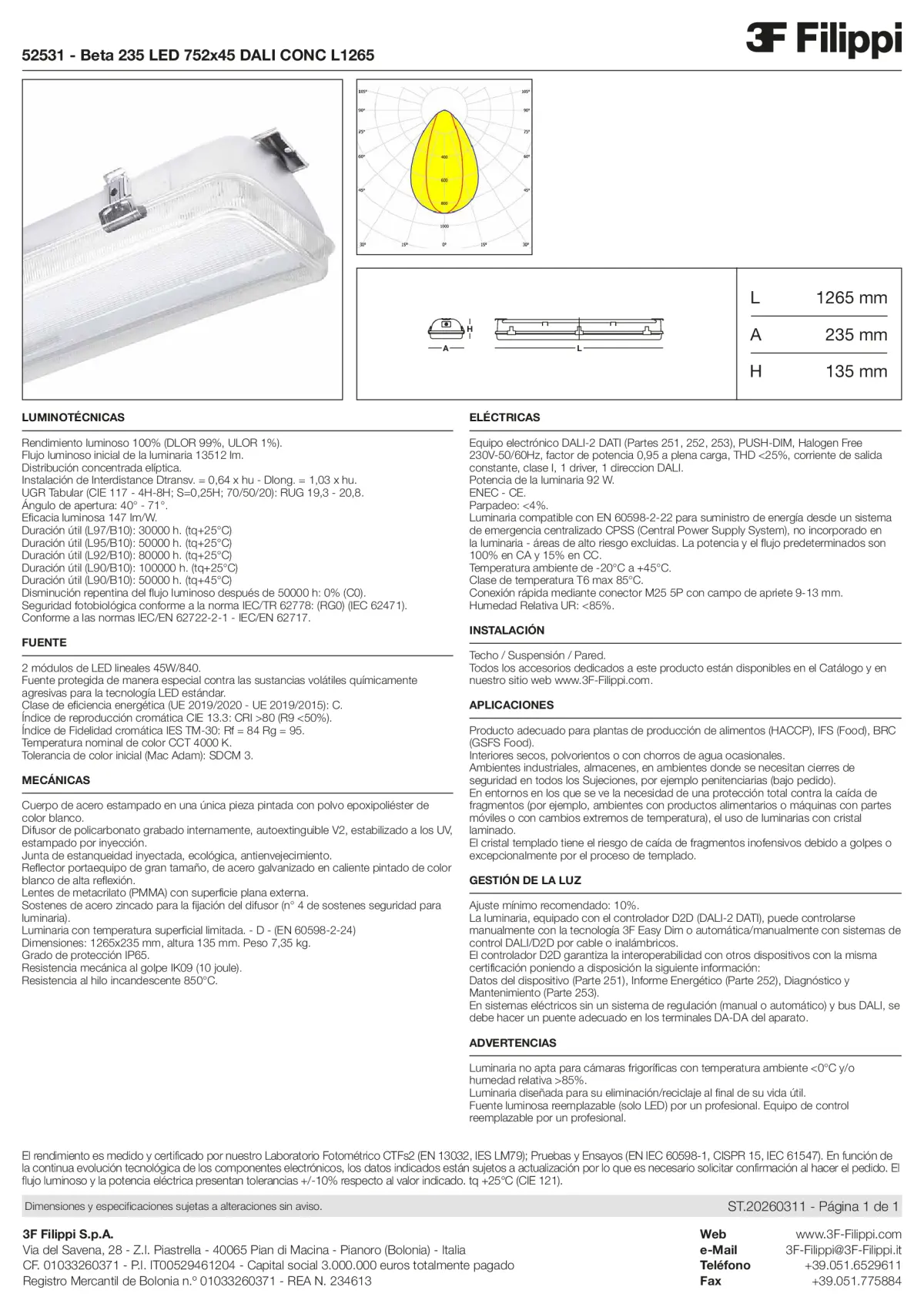 52531 - Beta 235 LED 752x45 DALI CONC L1265 - Datasheet - es