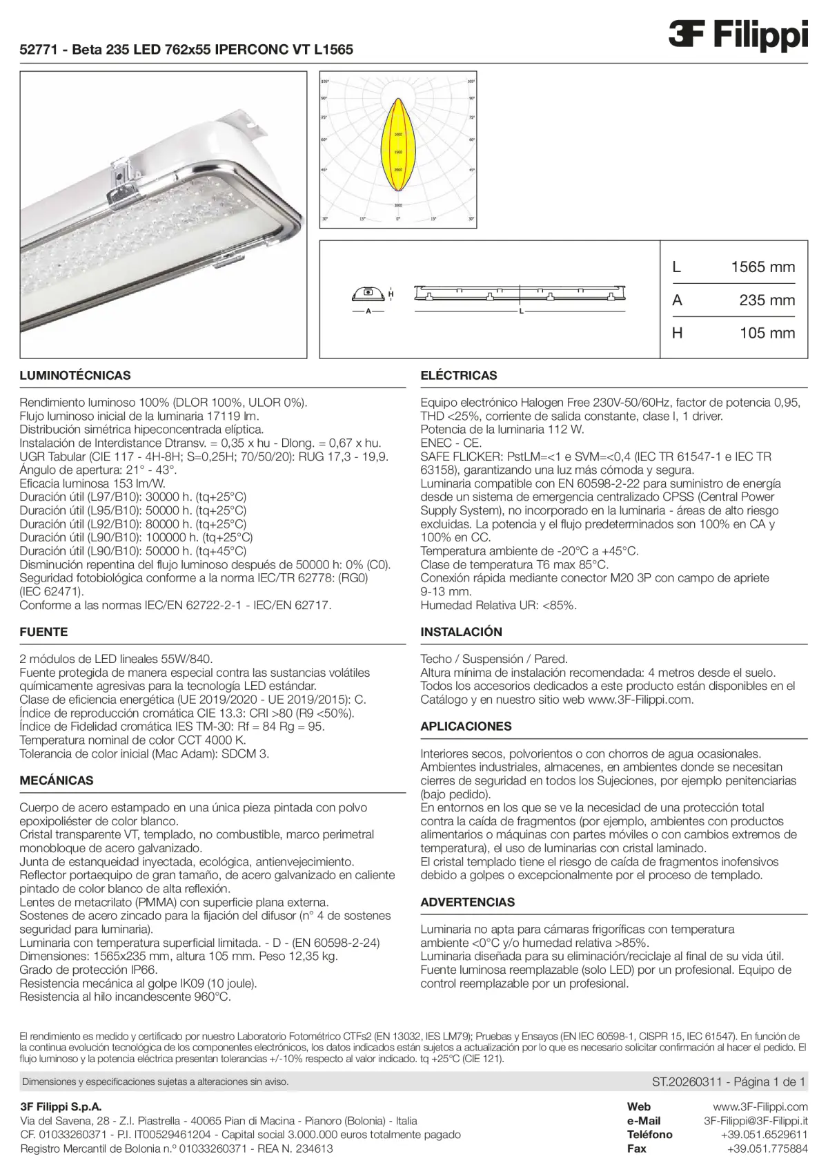 52771 - Beta 235 LED 762x55 IPERCONC VT L1565 - Datasheet - es