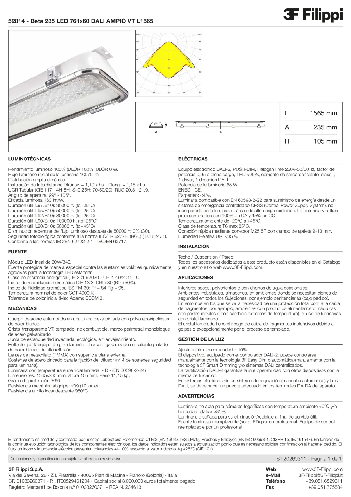 52814 - Beta 235 LED 761x60 DALI AMPIO VT L1565 - Datasheet - es