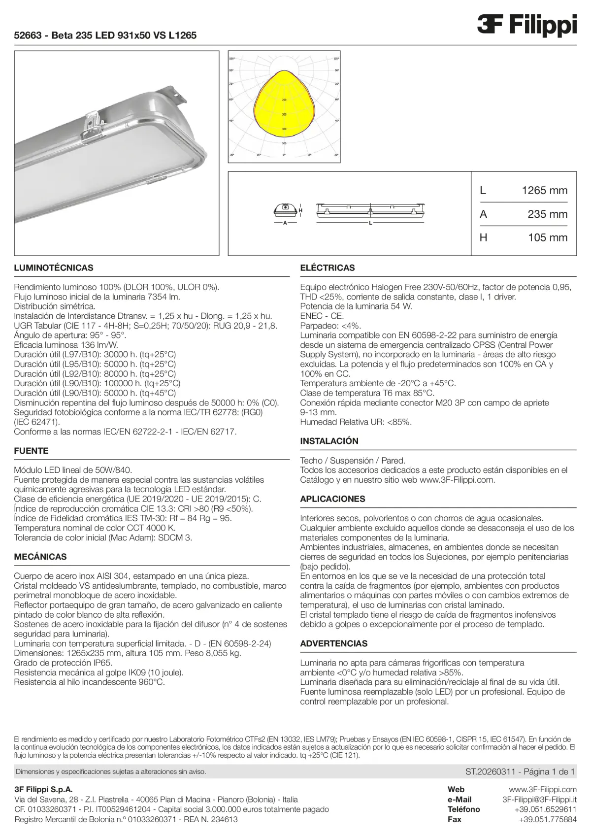 52663 - Beta 235 LED 931x50 VS L1265 - Datasheet - es