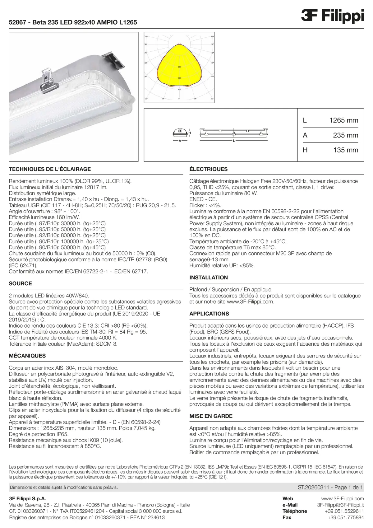 52867 - Beta 235 LED 922x40 AMPIO L1265 - Datasheet - fr